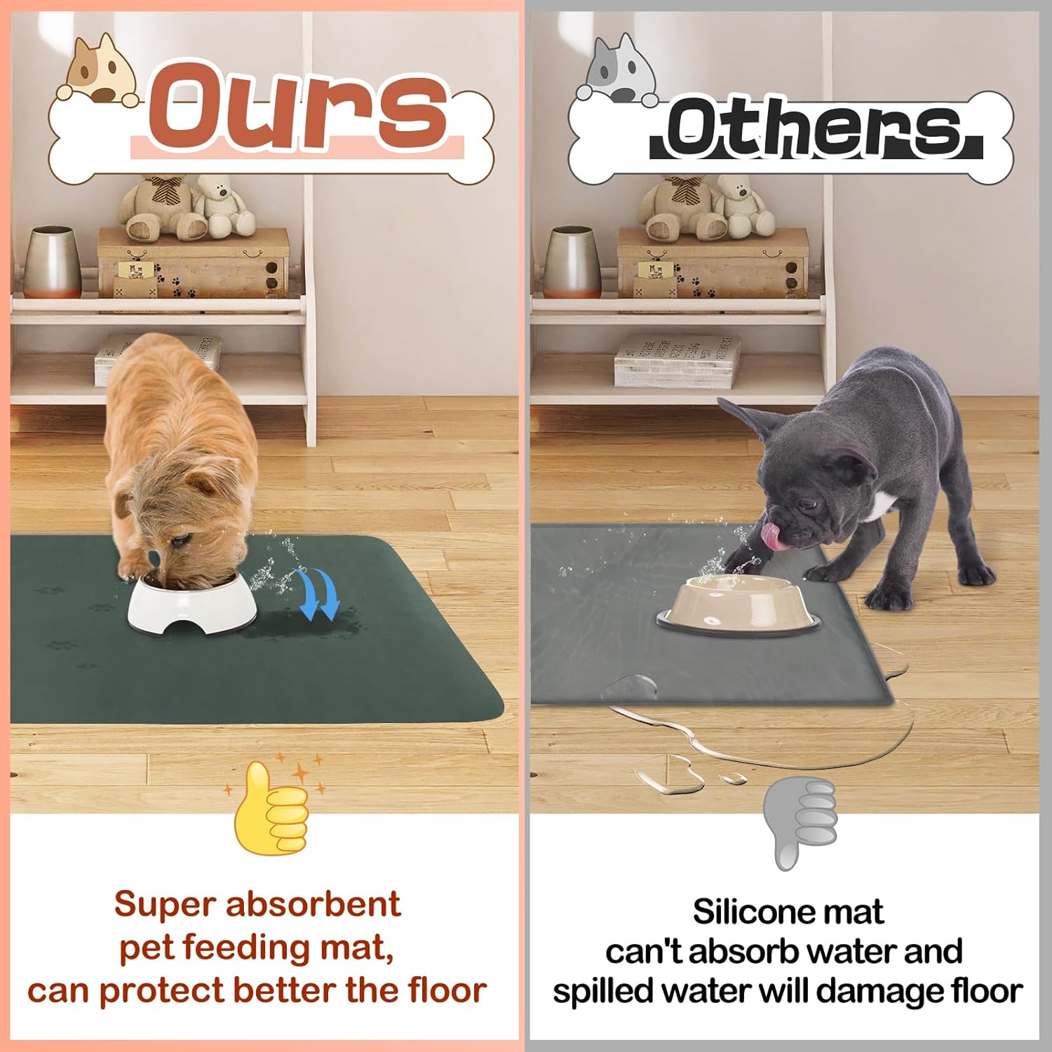 Quick Dry Absorbent Dog Food Mat, 24 x 16 in Diatom Mud Dog Water Bowl Mat, No Messy Anti-Slip Pet Feeding Mat for Medium and Large Dogs - Pet Explorer