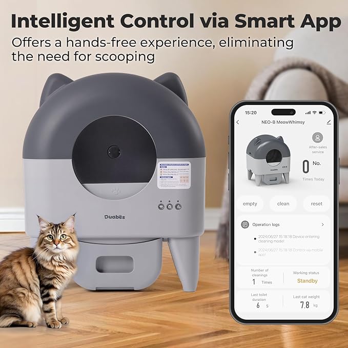 Autoamtic Litter Box: Extra Large Self Cleaning Litter Box for Multiple Cats with Smart APP Control, Low Noise & Safety Sensors, Anti-Track Mat, Odor-Free