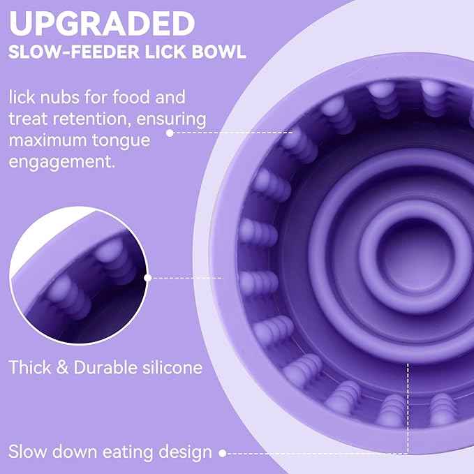 Dog Slow Feeder Lick Bowl, Anxiety Relief Dog Licking Mat Treat Dispenser, Non-Slip Anti-Choking Slow Eating Lick Bowl for Small Medium and Large Breed Dogs, BPA Free Silicone(Purple,S)