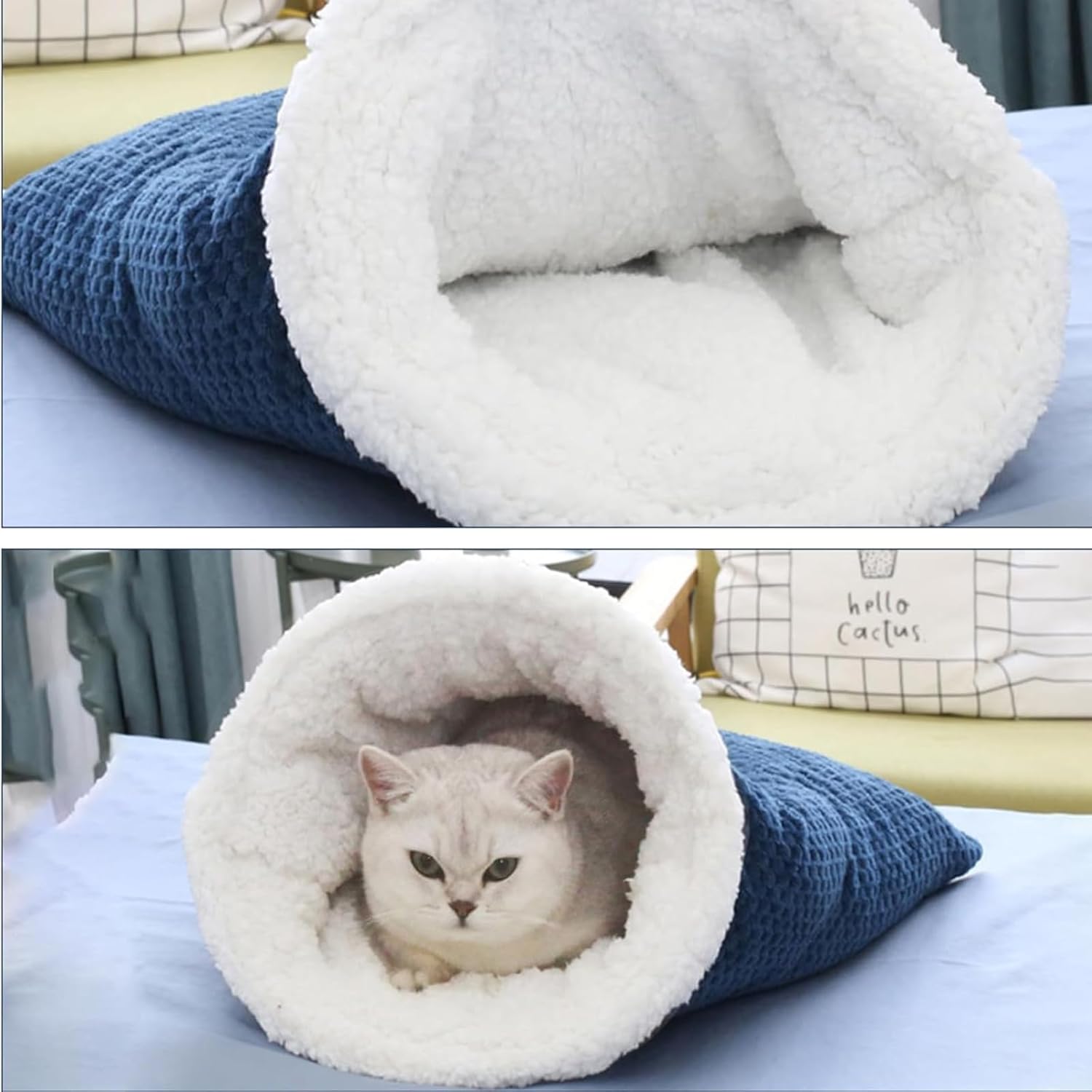 Cat Sleeping Bag for Indoor Cats - Cozy Winter Bed Cave, Warm and Soft Fluffy Washable Blanket (A) - Pet Explorer