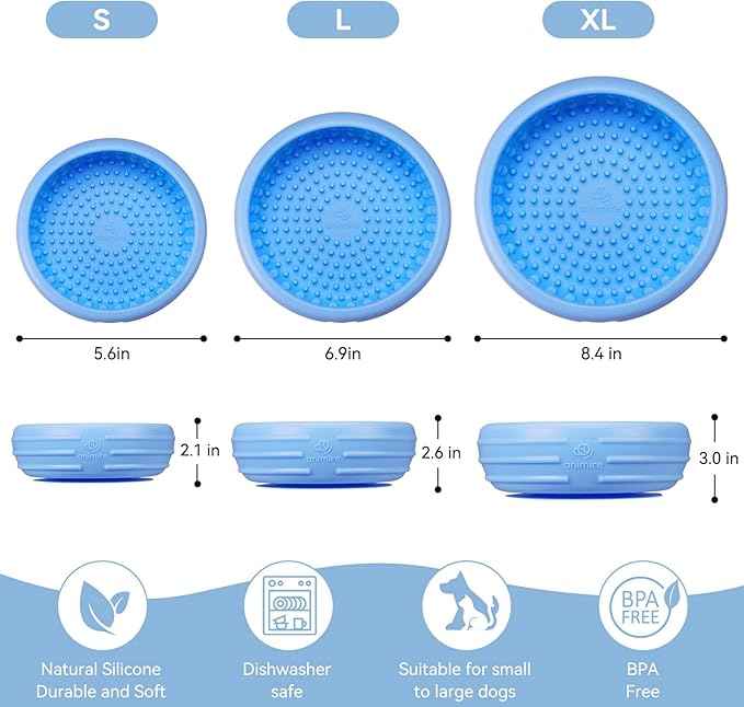 Dog Lick Bowl, Animire Freeze Lick Mat for Dogs, Non-Slip Slow Feeder Licking Bowl Enrichment Treat for Distraction Anxiety Relief, Food Grade Silicone, Dishwasher Safe(Baby Blue,L)