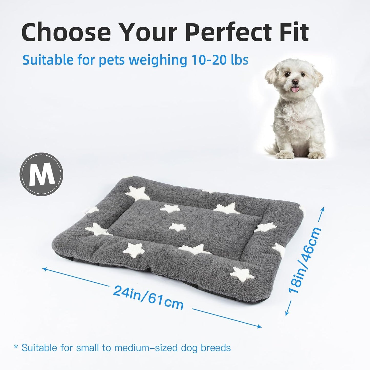 Mora Pets Dog Crate Pad Kennel Bed Crate Mat for Small Dogs Washable Cute Star Pet Bed for Dog Cage Ultra Soft Flat Puppy Cat Kitten Pillow Cushion for Sleeping Anti-Slip Grey 24 x 18 - Pet Explorer