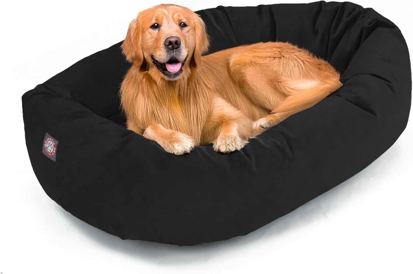 Majestic Pet 40 Inch Suede Shredded Memory Foam Mix Calming Large Dog Bed Washable 40 x 29 x 9 (Inch) - Cozy Soft Round Donut Dog Bed with Spine for Head Support - Pet Bed Black - Pet Explorer