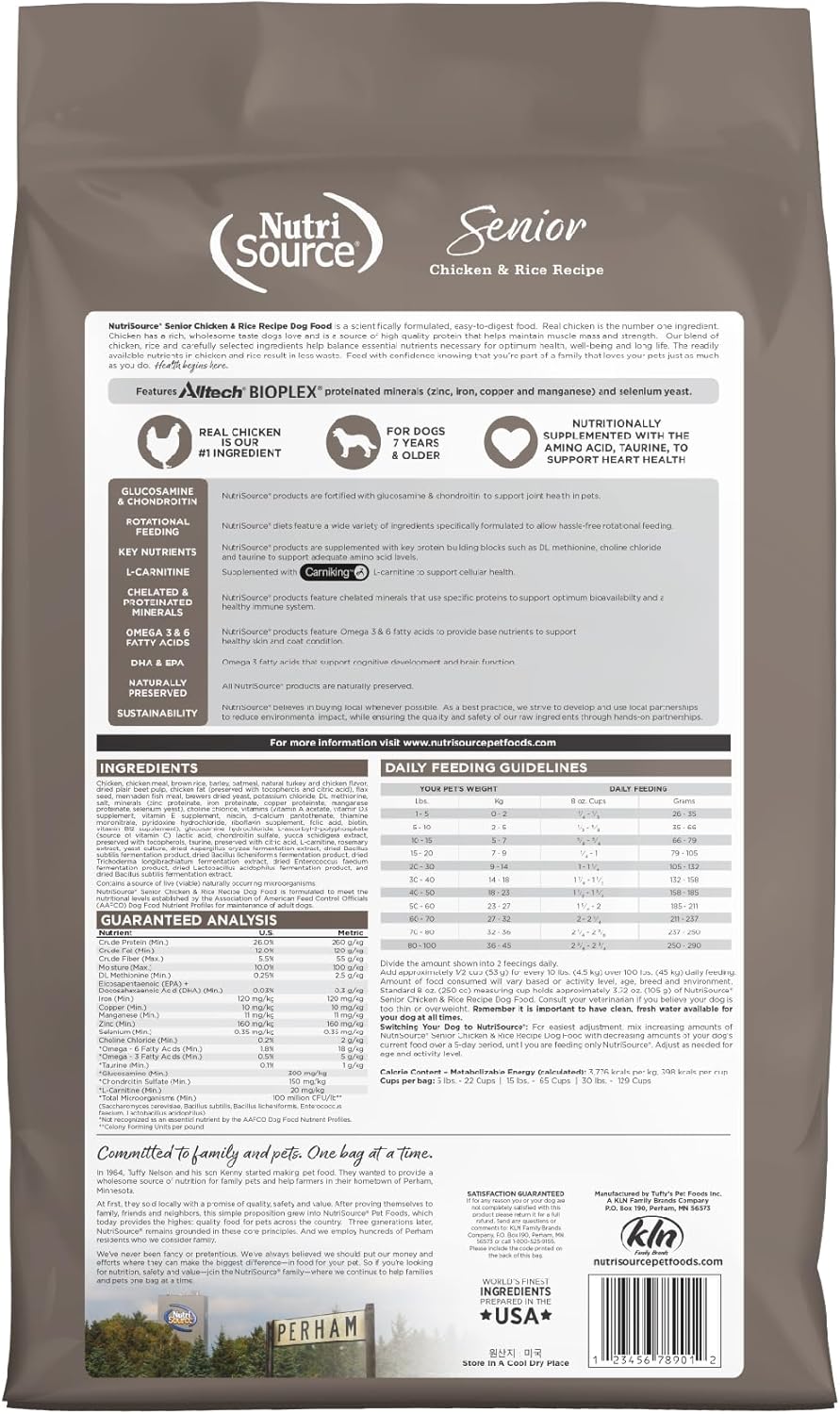 NutriSource Dry Dog Food for Seniors, Chicken and Rice, 12LB