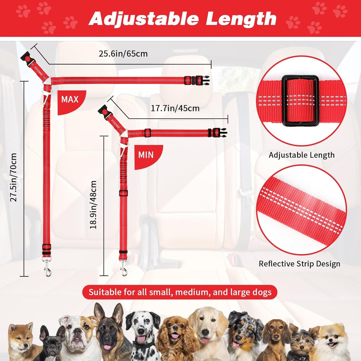 BWOGUE Pet Dog Cat Seat Belt Reflective Car Dog Headrest Restraint Leash Elastic Buffer Bungee Adjustable Tangle-Free Safety Leads Vehicle Seatbelt Harness for Small, Medium and Large Dogs (1 Pack) - Pet Explorer