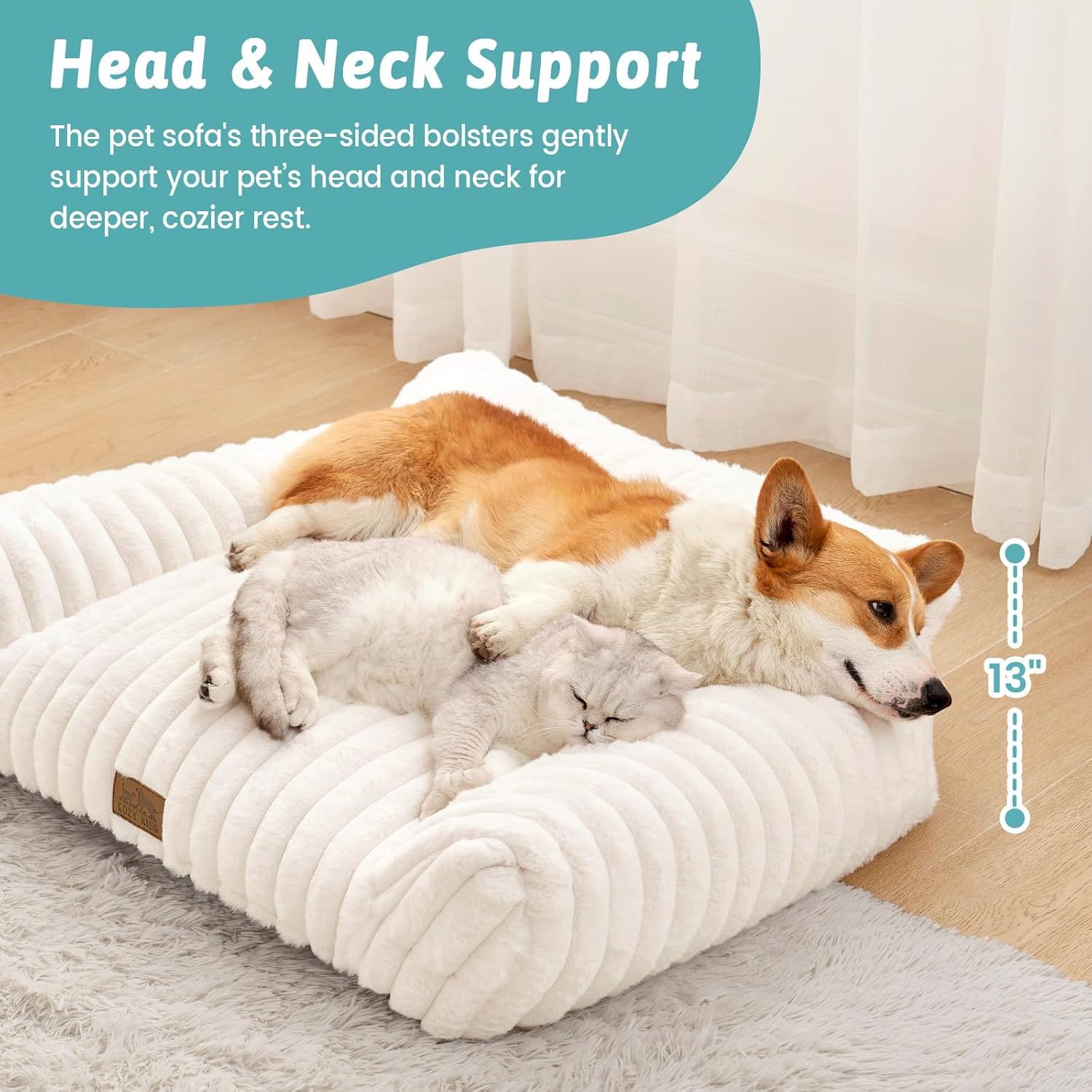 Cute Cat Couch, Premium Plush Faux Fur Pet Couch Bed, Ultra-Soft Pet Furniture for Cats & Small Dogs (Cream, M: 31.5''x23.5'') - Pet Explorer