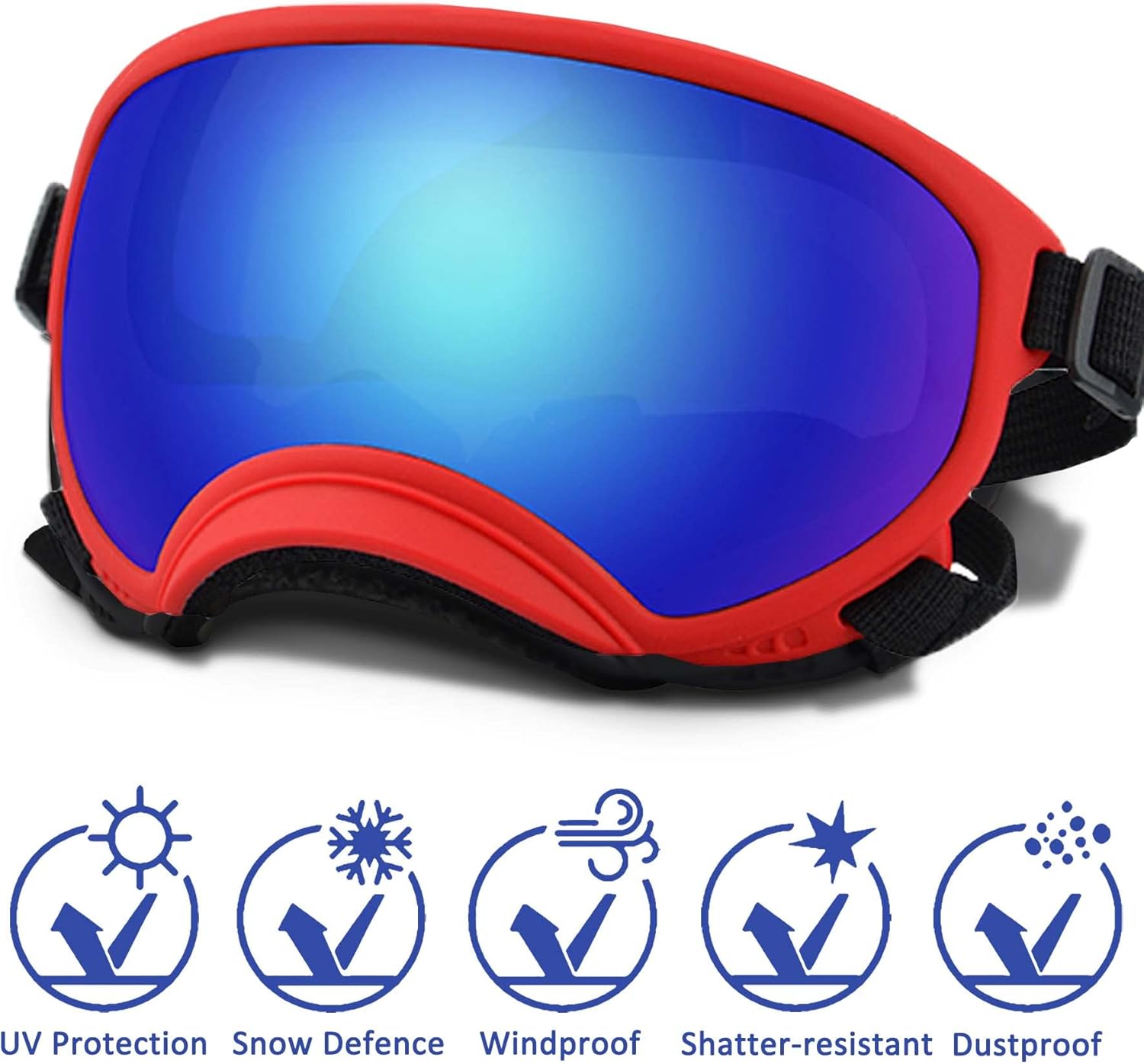 Large Dog Sunglasses with Adjustable Strap UV Protection, Winproof Puppy Sunglasses, Suitable for Medium-Large Pet Glasses, Dogs Eyes Soft Goggles, RedBlue - Pet Explorer