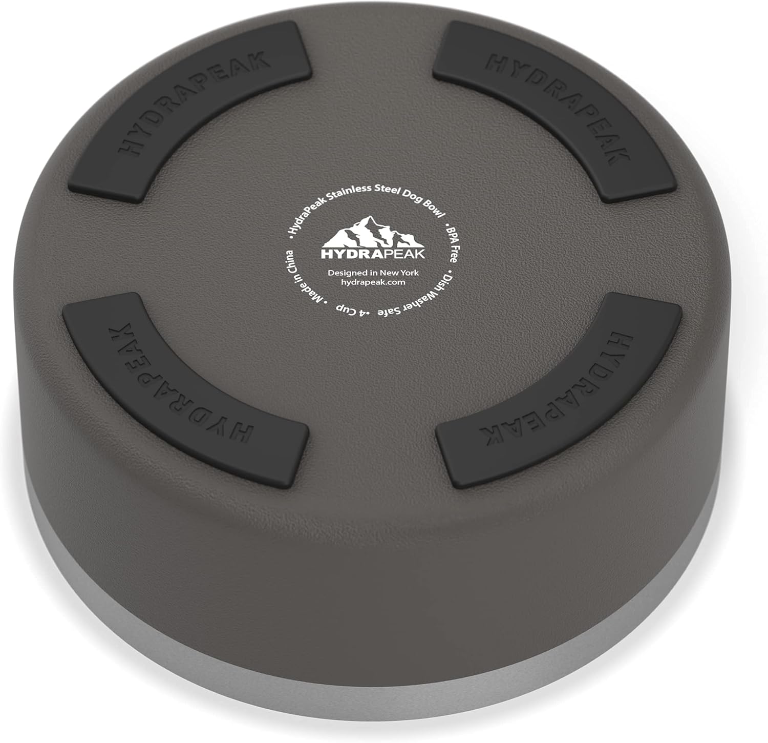 Hydrapeak Dog Bowl; Non Slip Stainless Steel; Water and Food Dish; Large Sized and Small Dogs; 32oz 64oz; Multiple Sizes; 4 Cup | Graphite - Pet Explorer