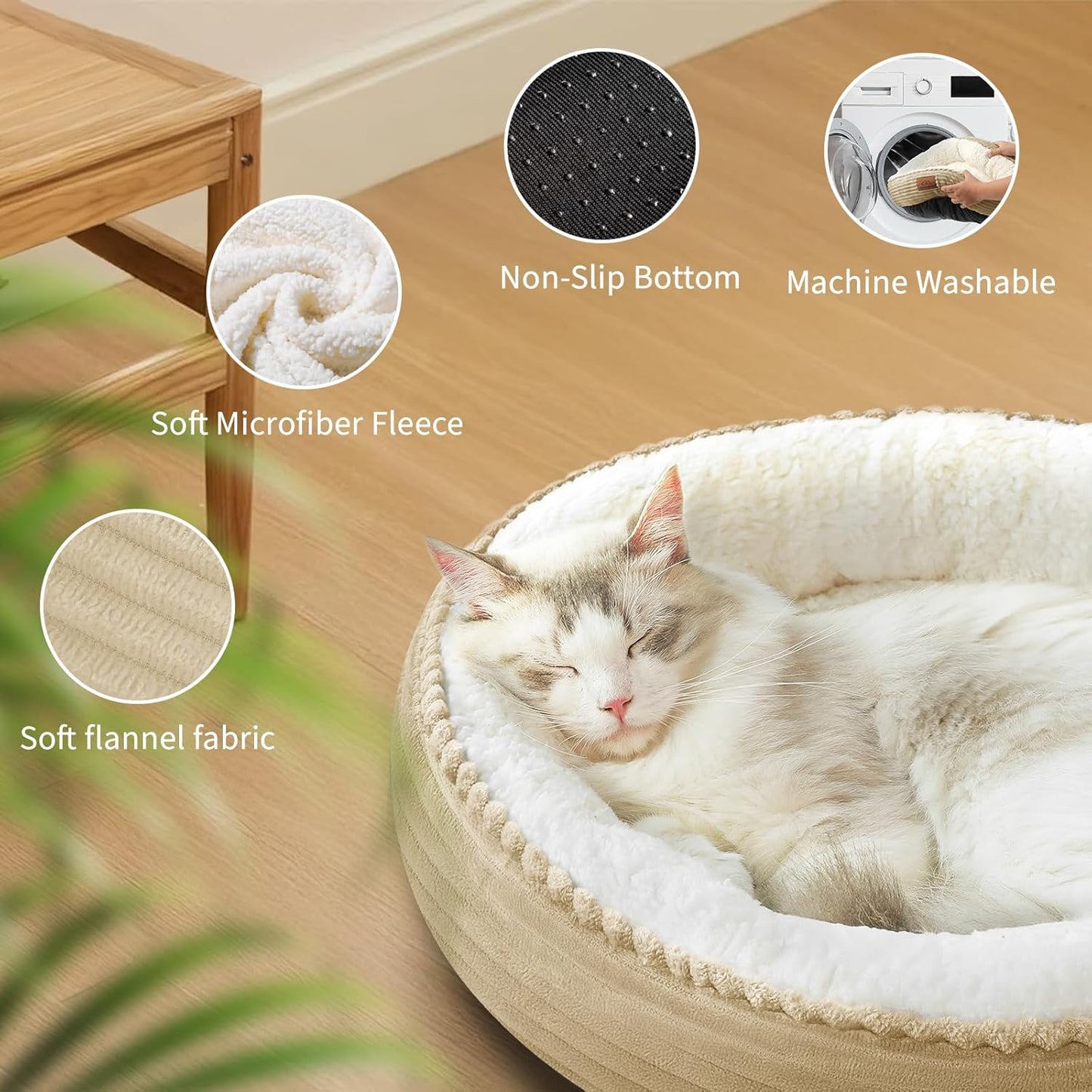 20in Camel Round Cat Dog Bed Gift for Large Medium Small Dogs Cats, Machine Washable Sleeping Sofa, Non-Slip Bottom Breathable Soft Calming Pet Cuddler for Indoor/Outdoor/Car/Cage - Pet Explorer