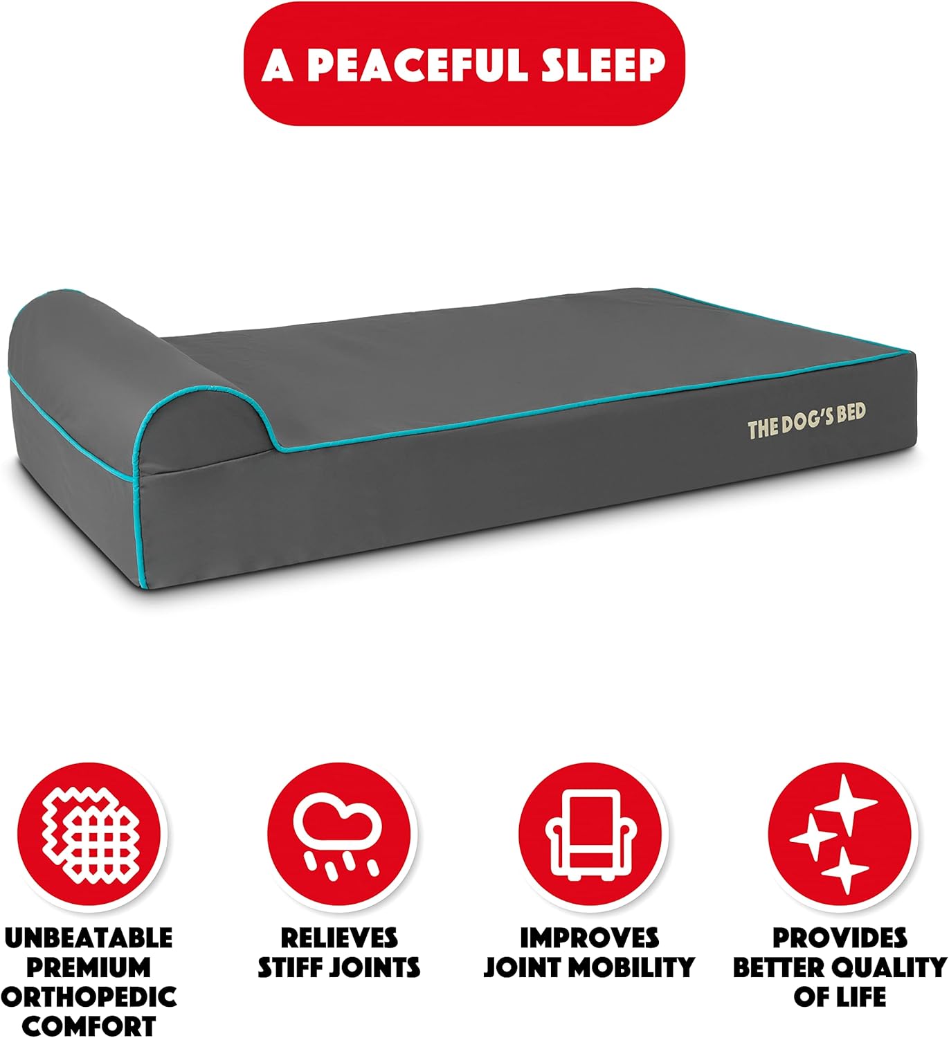 The Dog’s Bed Orthopedic Headrest Dog Bed XL Grey/Blue 46x25, Memory Foam, Pain Relief for Arthritis, Hip & Elbow Dysplasia, Post Surgery, Lameness, Veterinary Approved, Waterproof Washable Cover - Pet Explorer