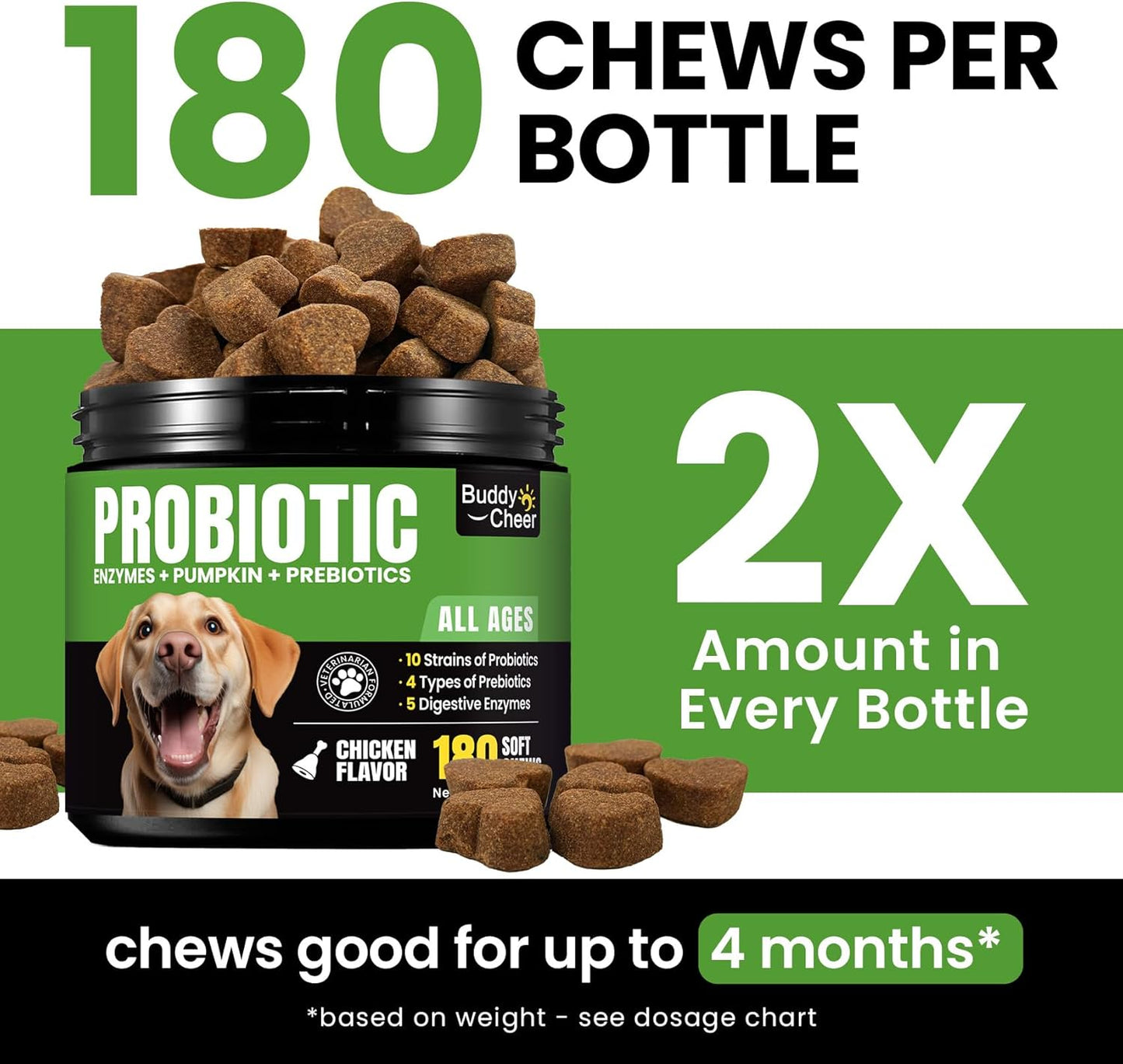Probiotics for Dogs - Dog Probiotics with 5 Enzymes & 4 Prebiotics for Itchy Skin, Pet Probiotics lab for Digestion & Gut Support, Helps Diarrhea, Yeast Infection, Allergies & Immune System -180 Chews - Pet Explorer