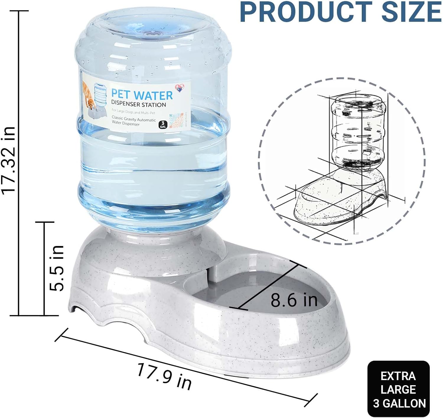 Pet Water Dispenser for Large Dogs and Multi-Pet, 3 Gallon Dog Water Bowl Dispenser, Basic Automatic Gravity Dog Cat Water Feeder, Large Capacity Pets Drinking Fountain, BPA-Free - Pet Explorer