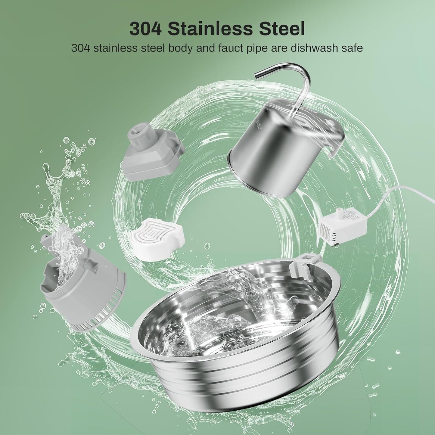 Cat Water Fountain, 4L/135OZ Stainless Steel Pet Fountain Dog Water Dispenser with 3 Filters & 3 Sponges, Dog Water Bowl Cat Drinking Fountains Watering Supplies with Ultra-Quiet Pump for Pets Indoor - Pet Explorer