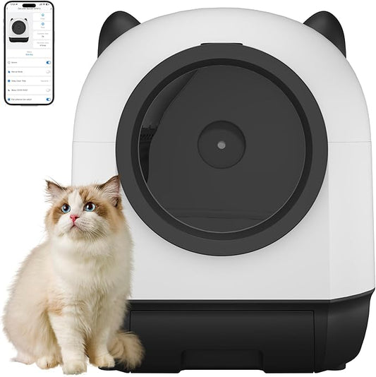 Realbear Automatic Cat Litter Box Self Cleaning Litter Box Large Capacity for Multiple Cats, App Control with Safety Sensors, Includes Scent Cartridge & 2 Roll Garbage Bags