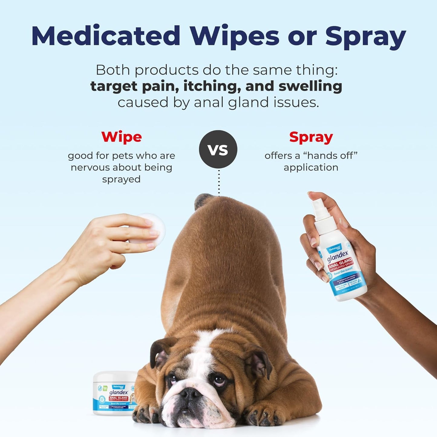 Vetnique Glandex Medicated Dog Butt Wipes or Spray for Dog Scooting - Topical Anti Itch Skin Relief for Soothing Inflamed Anal Glands in Dogs & Cats - Fast Acting Formula 50ct (50ct Wipes) - Pet Explorer