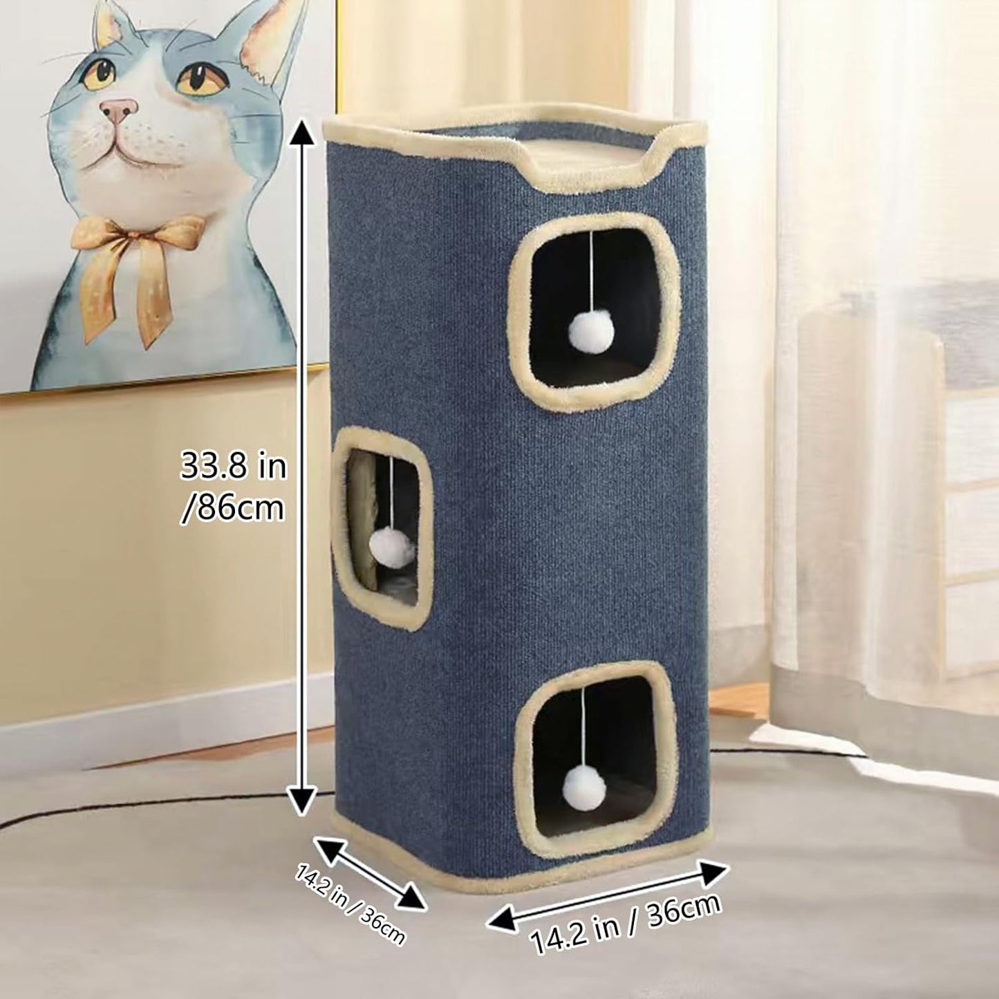 Cat House for Indoor, Multi-Level Cat Condo Foldable Cave Bed (3-Level) - Pet Explorer