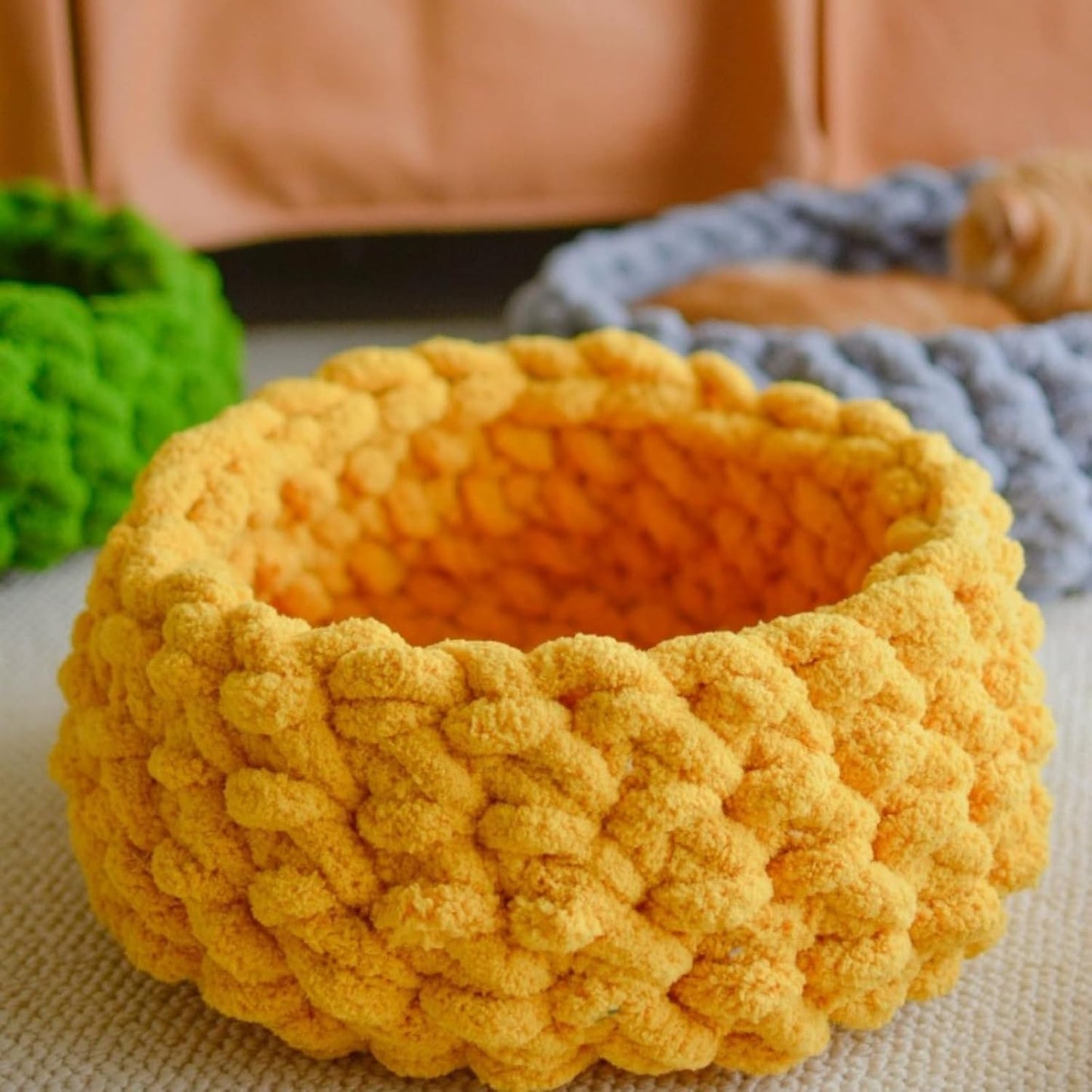 Cat Nest Bed – Premium Handwoven Washable Extra Soft Round Cave House for Indoor Kitten & Kitty, Small & Large (Persimmon Yellow,Medium) - Pet Explorer
