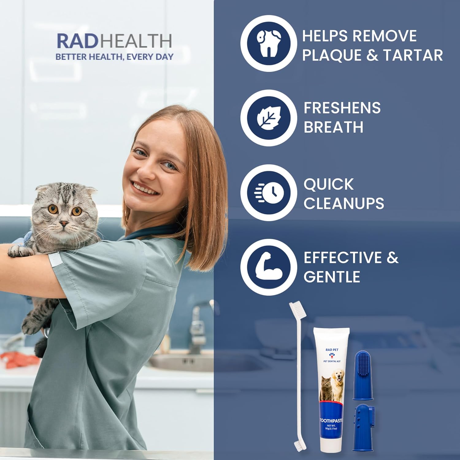 Rad Health Dental Kit - Dog Toothbrush and Toothpaste Kit for Daily Oral Care, Dual Brushes for Deep Cleaning, Safe for Cats & Dogs, Reduces Bad Breath, Prevents Gum Disease - Pet Explorer