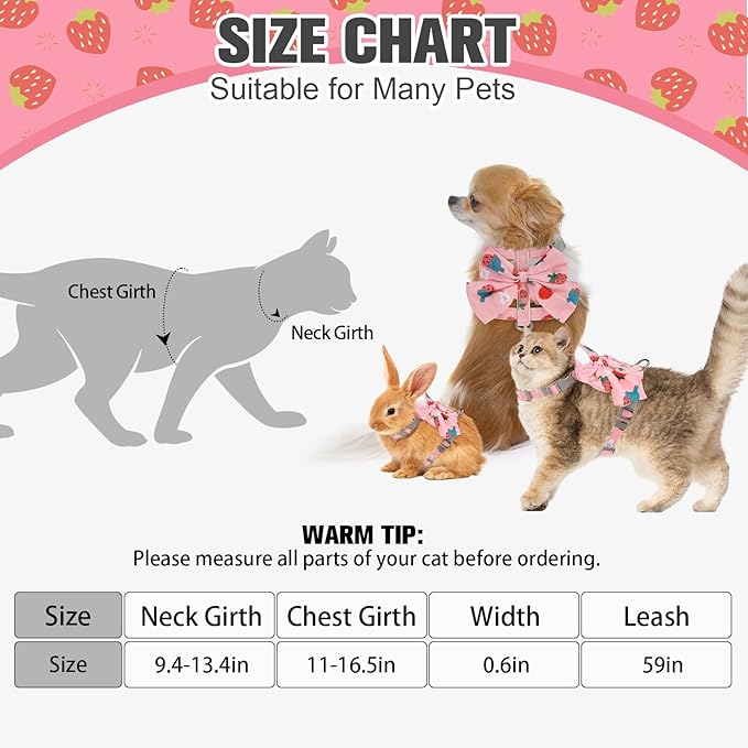 PAWCHIE Cat Harness and Leash Set Escape Proof with Bow Knot, Adjustable Kitten Vest Harness for Outdoor Indoor Use, Lightweight Soft Walking Travel Pet Harness for Medium Cats Boys Girls,Pink M
