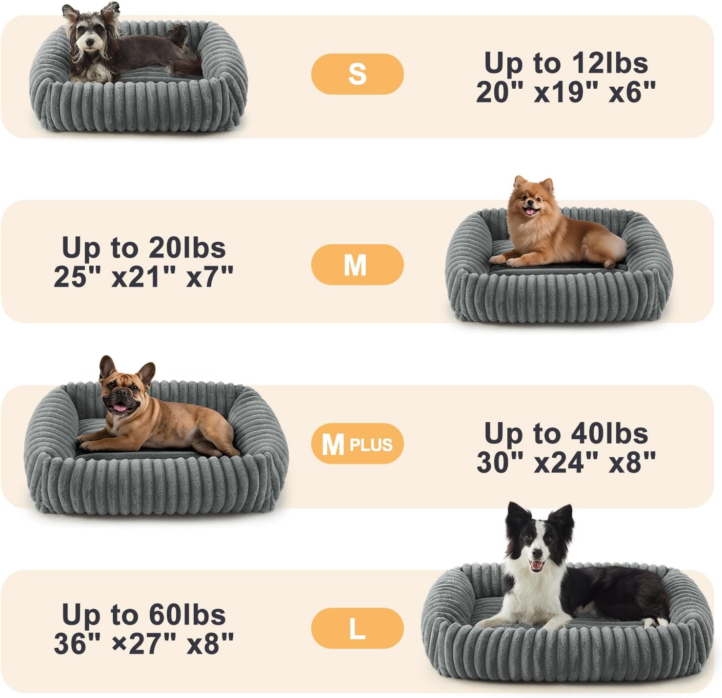 Dog Beds Large Sized Dog, Washable Orthopedic Pet Bed with Removable Cover, Rectangle Soft Calming Sleeping Puppy Bed Durable Pet Cuddler with Anti-Slip Bottom, 36"x27"x8" Grey - Pet Explorer