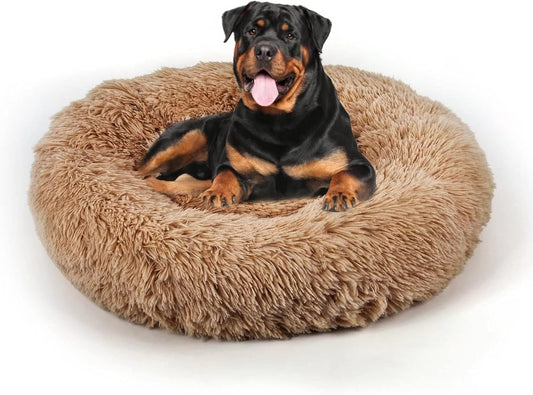 Dog Bed, Cat Calming Bed, Faux Fur Pillow Pet Donut Cuddler Round Plush Bed for Large Medium Small Dogs and Cats (44"x44"(Pack of 1), Camel) - Pet Explorer