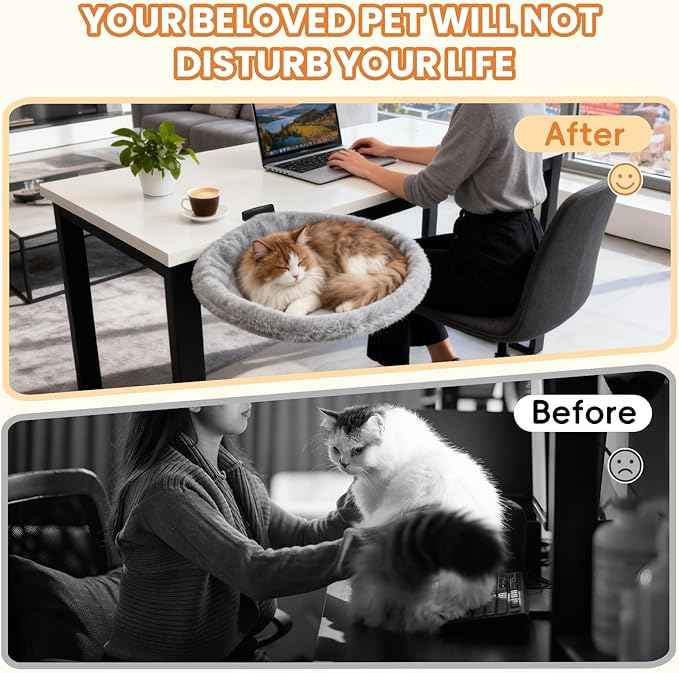 Cat Desk Bed - 360-Degree Rotation Cat Desk Hammock & Space-Saving Semi-Circular Cats Bed, Soft Faux Rabbit Fur Material, Suitable for Various Desktops, Diameter 42cm (X-Large)