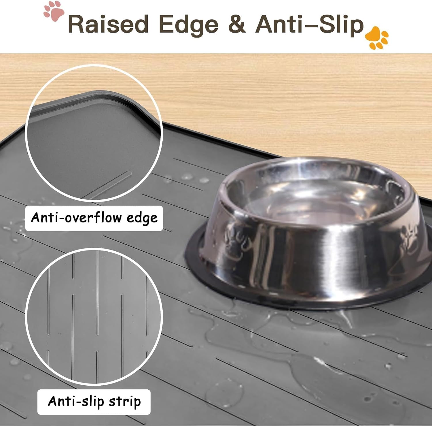 Large Dog Mats for Food and Water, 40"x30" Waterproof Pet Food Mats for Floor Nonslip Silicone Bowl Mats with Raised Edges - Pet Explorer