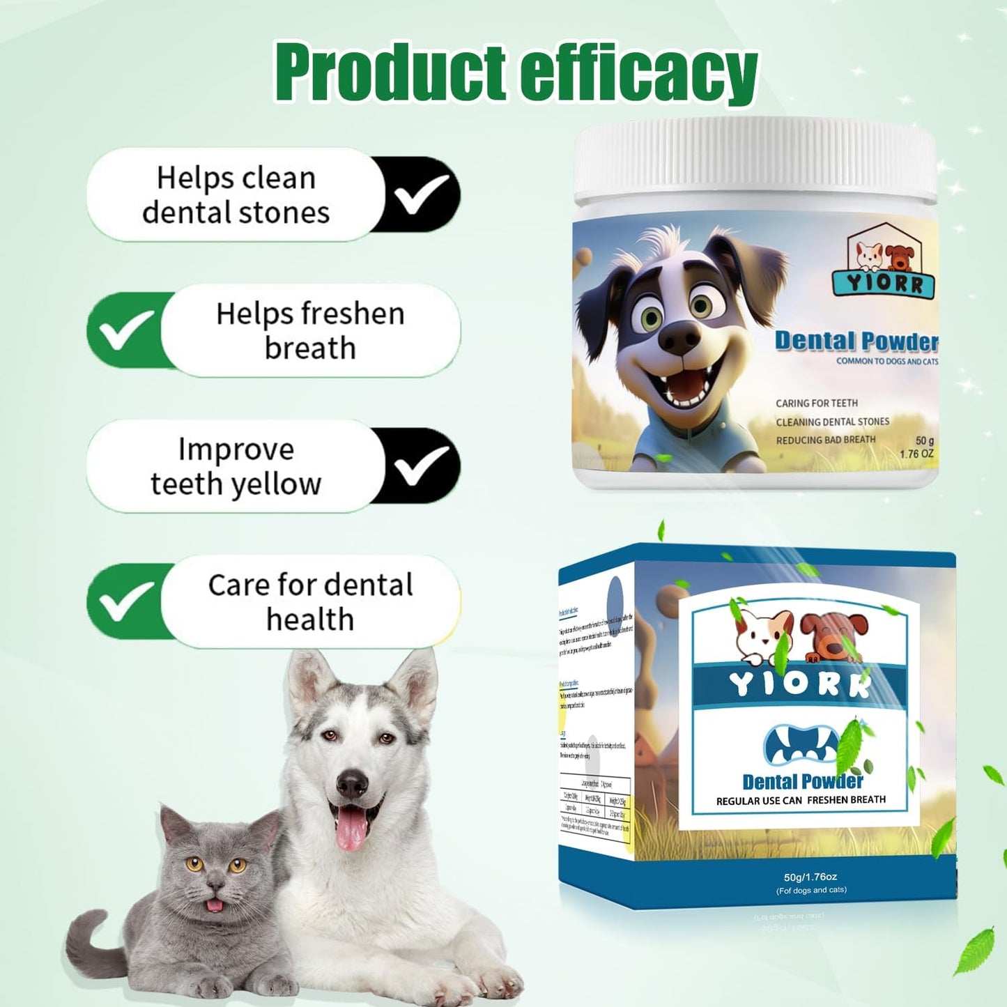 Dog Dental Powder - Dog Teeth Cleaning Powder,Pet Breath Freshener for Teeth Cleaning,Tartar Remover & Reduces Plaque & Bad Breath,Dental Care Supplies for Dogs Cat-Beef Flavor 50g - Pet Explorer