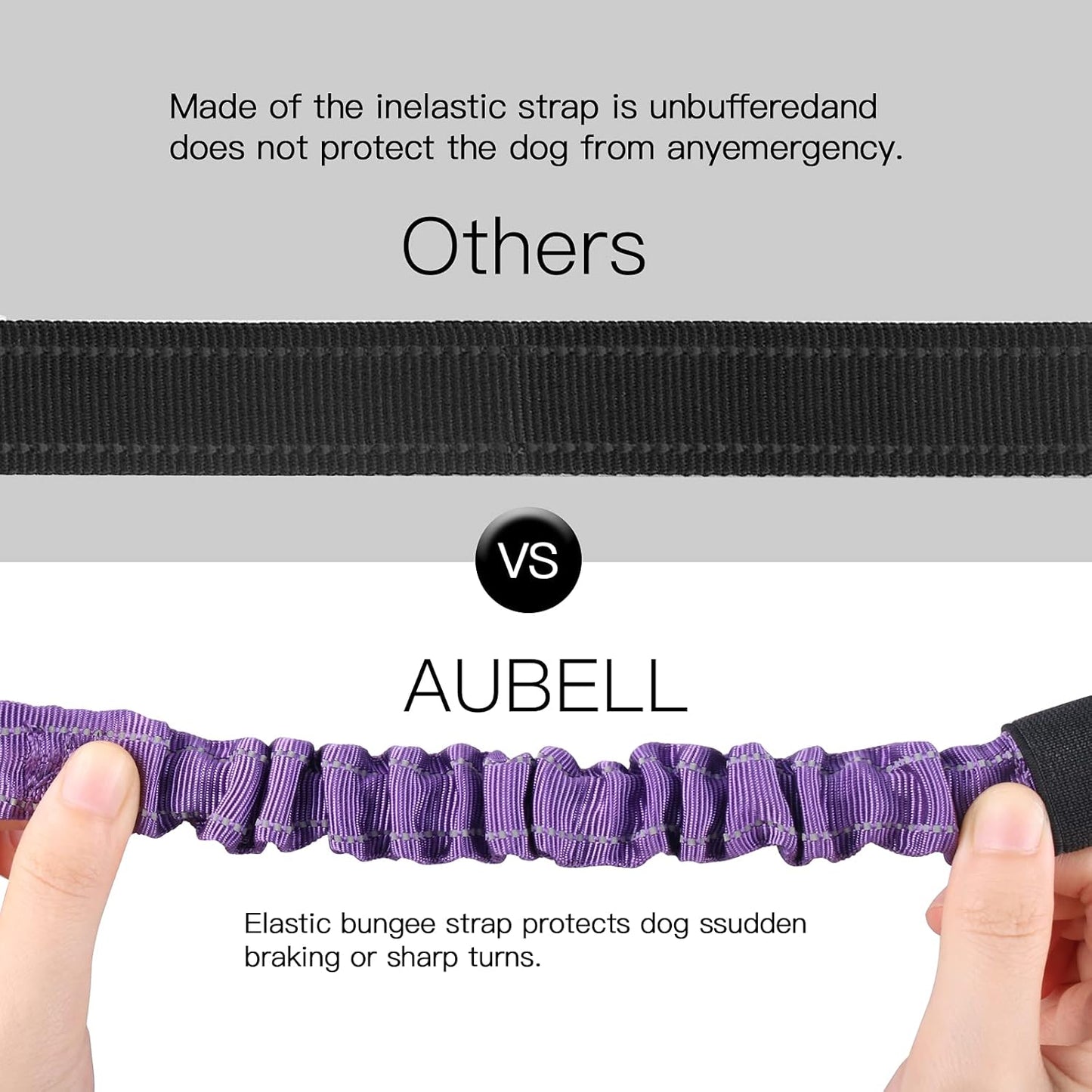AUBELL Dog Seat Belt for Car,2 Pack Set 3-in-1 Adjustable Reflective Bungee Heavy Duty Dog Car Harness Tether with Clip Hook Latch & Buckle,Swivel Zinc Alloy Carabiner,Black+Purple - Pet Explorer