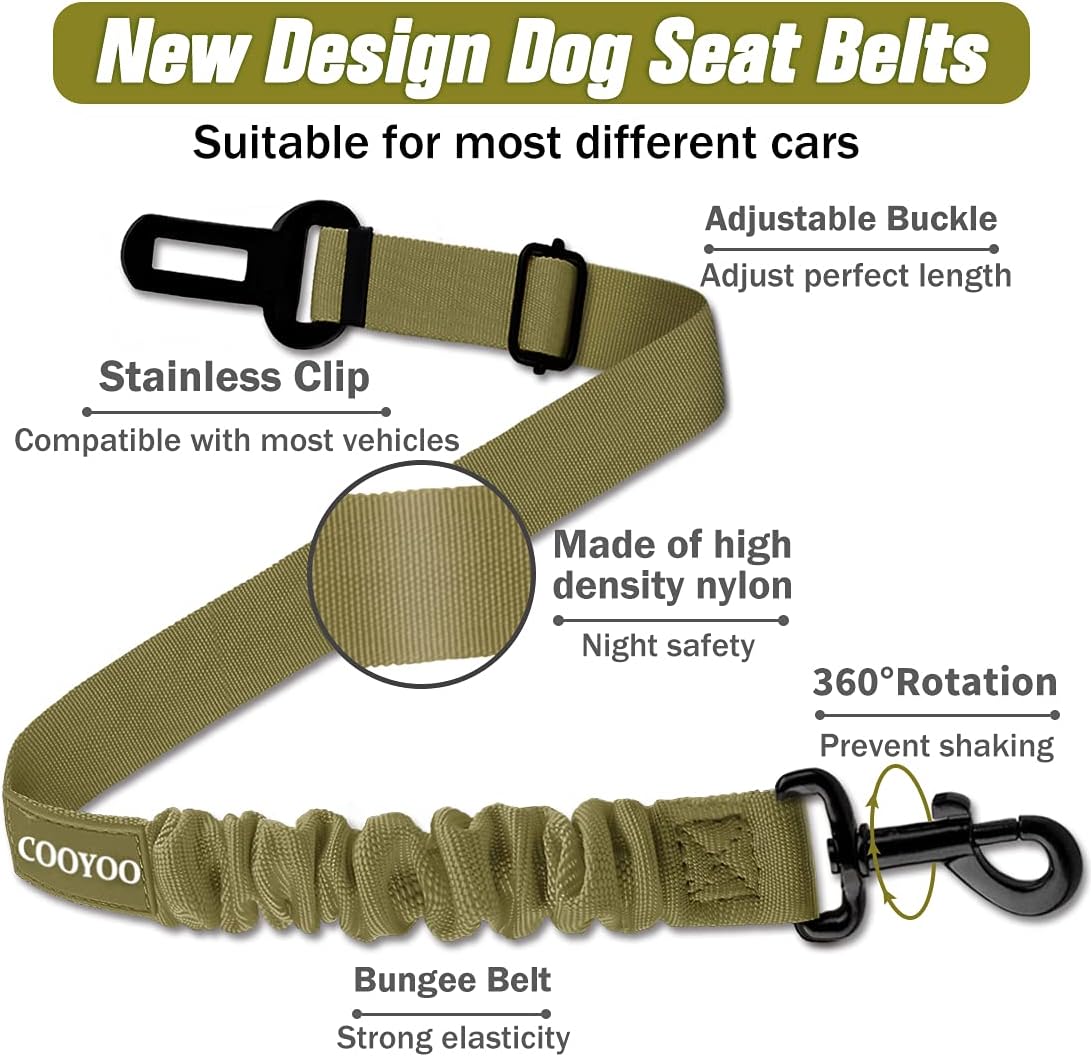 COOYOO Dog Seat Belt,Retractable Dog Car Harness Seat Belt for Car Adjustable Nylon Pet Safety Seat Belts Heavy Duty & Elastic Bungee Buffer - Pet Explorer
