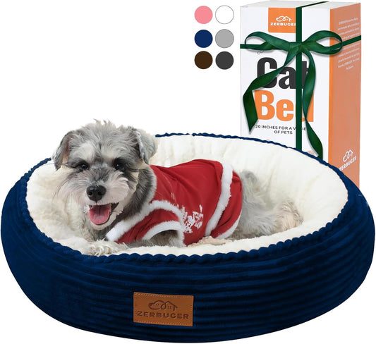 23in Round Cat Dog Bed for Large Medium Small Dogs Cats, Machine Washable Sleeping Sofa, Non-Slip Bottom Breathable Soft Calming Pet Cuddler for Indoor/Outdoor/Car/Cage, Navy Blue - Pet Explorer