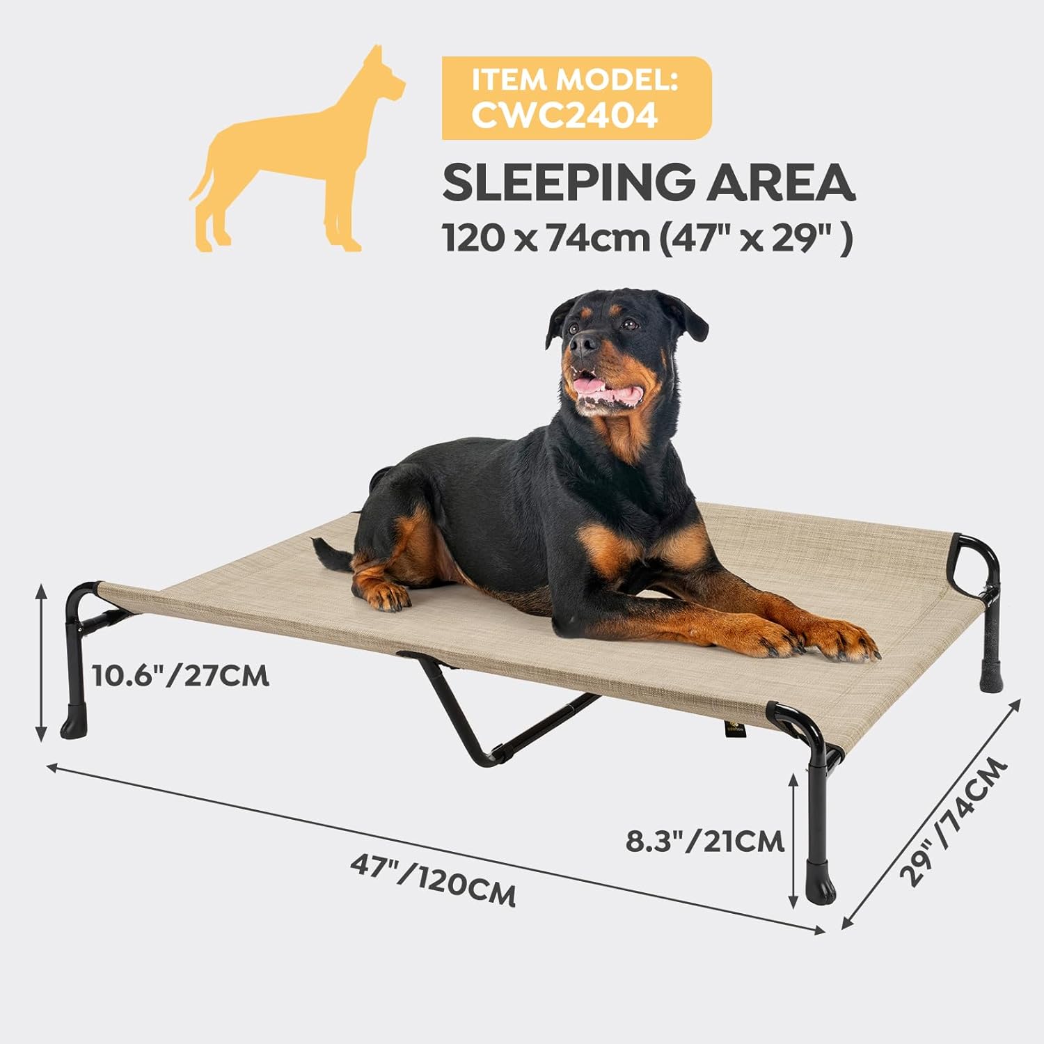 Veehoo Cooling Elevated Dog Bed - Raised for Large Dogs, Outdoor With Guardrail, Upgraded Non-Slip Feet, Breathable Teslin Mesh, Portable Camping Cot, 47 x 29 Inches, Beige Coffee - Pet Explorer