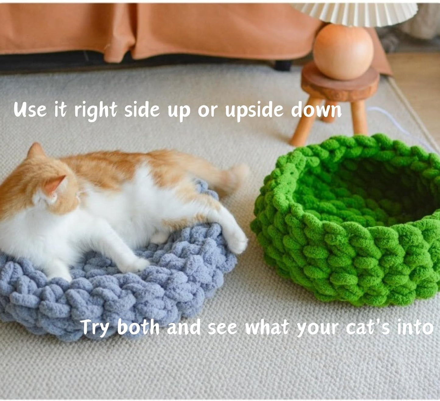 Cat Nest Bed – Premium Handwoven Washable Extra Soft Round Cave House for Indoor Kitten & Kitty, Small & Large (Grayish Blue,Medium) - Pet Explorer