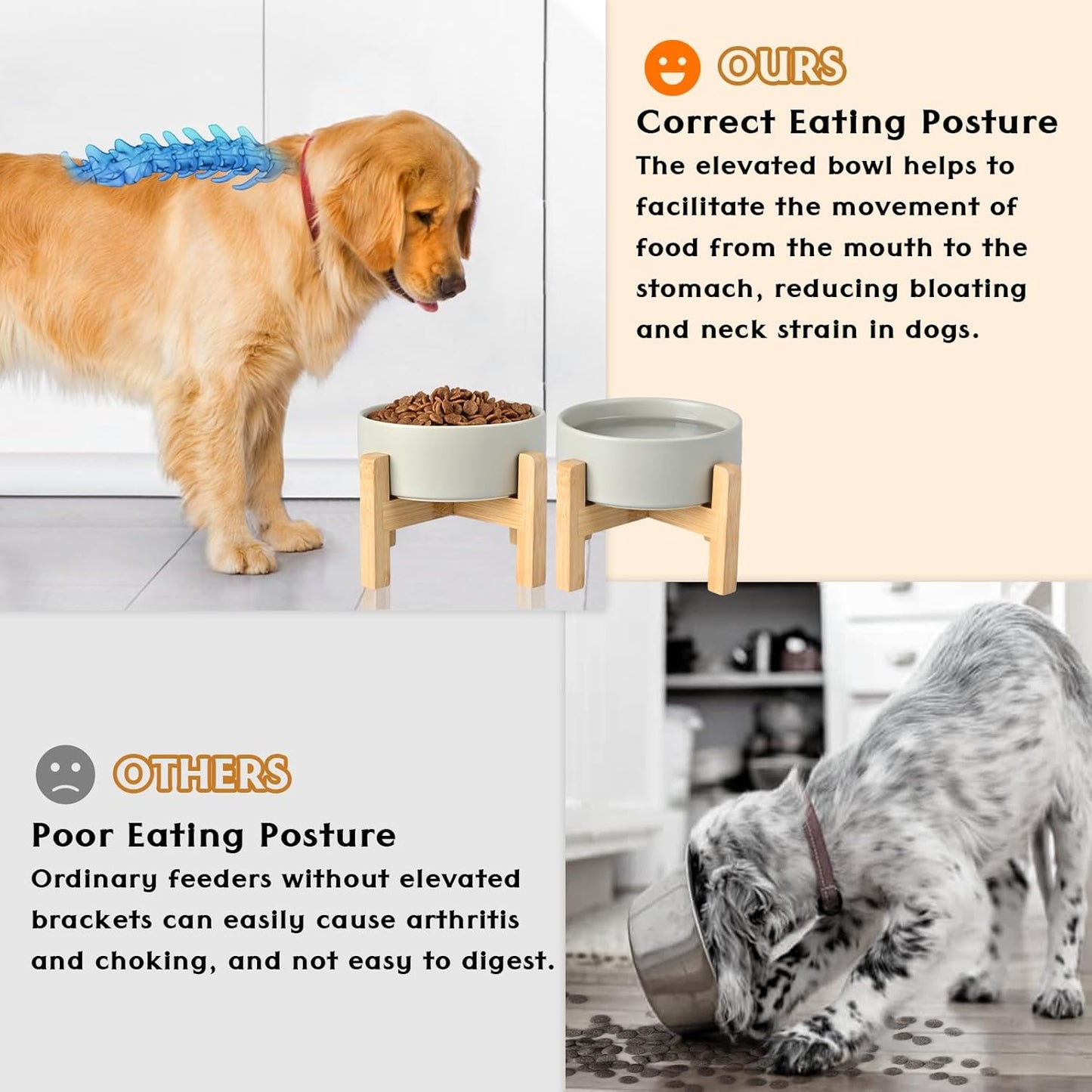 SPUNKYJUNKY Ceramic Elevated Dog Bowls 2 Pack - 5.1inch Raised Dog Bowls with Non-Slip Wooden Stand for Small Dogs Dishwasher Safe(Grey,13.5OZ*2) - Pet Explorer