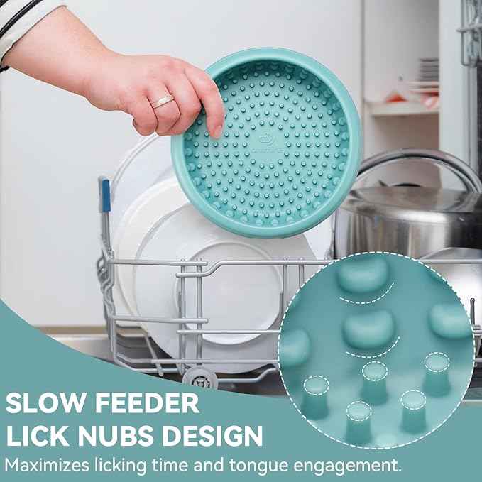 Dog Lick Bowl, Animire Freeze Lick Mat for Dogs, Non-Slip Slow Feeder Licking Bowl Enrichment Treat for Distraction Anxiety Relief, Food Grade Silicone, Dishwasher Safe(Teal,S)