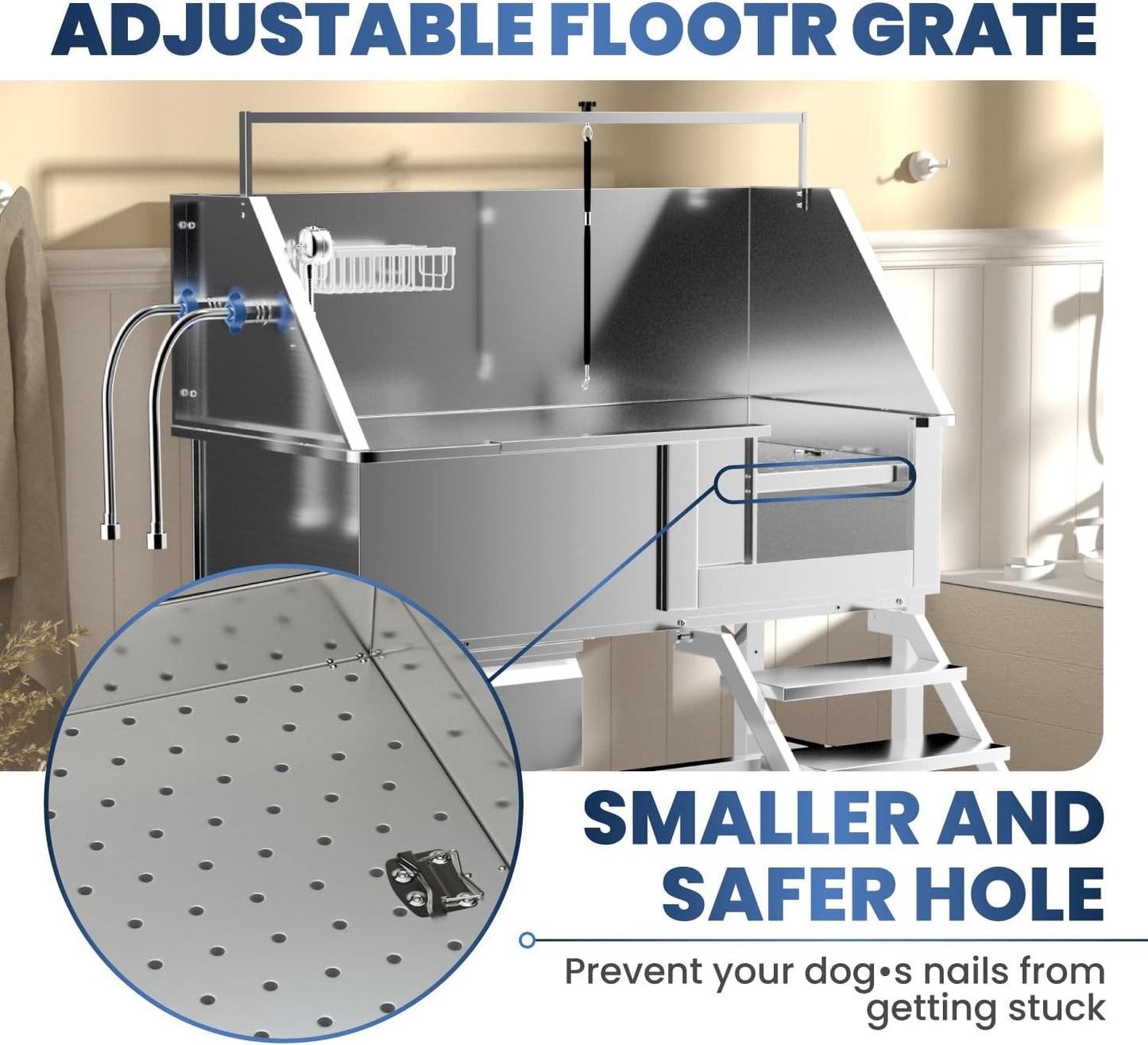Professional 46" Dog Washing Station, Stainless Steel Dog Bathing Station, Height Adjustable Dog Wash Station, Storage Drawer, Upgrade Parts, Home, Commercial (Right Step) - Pet Explorer