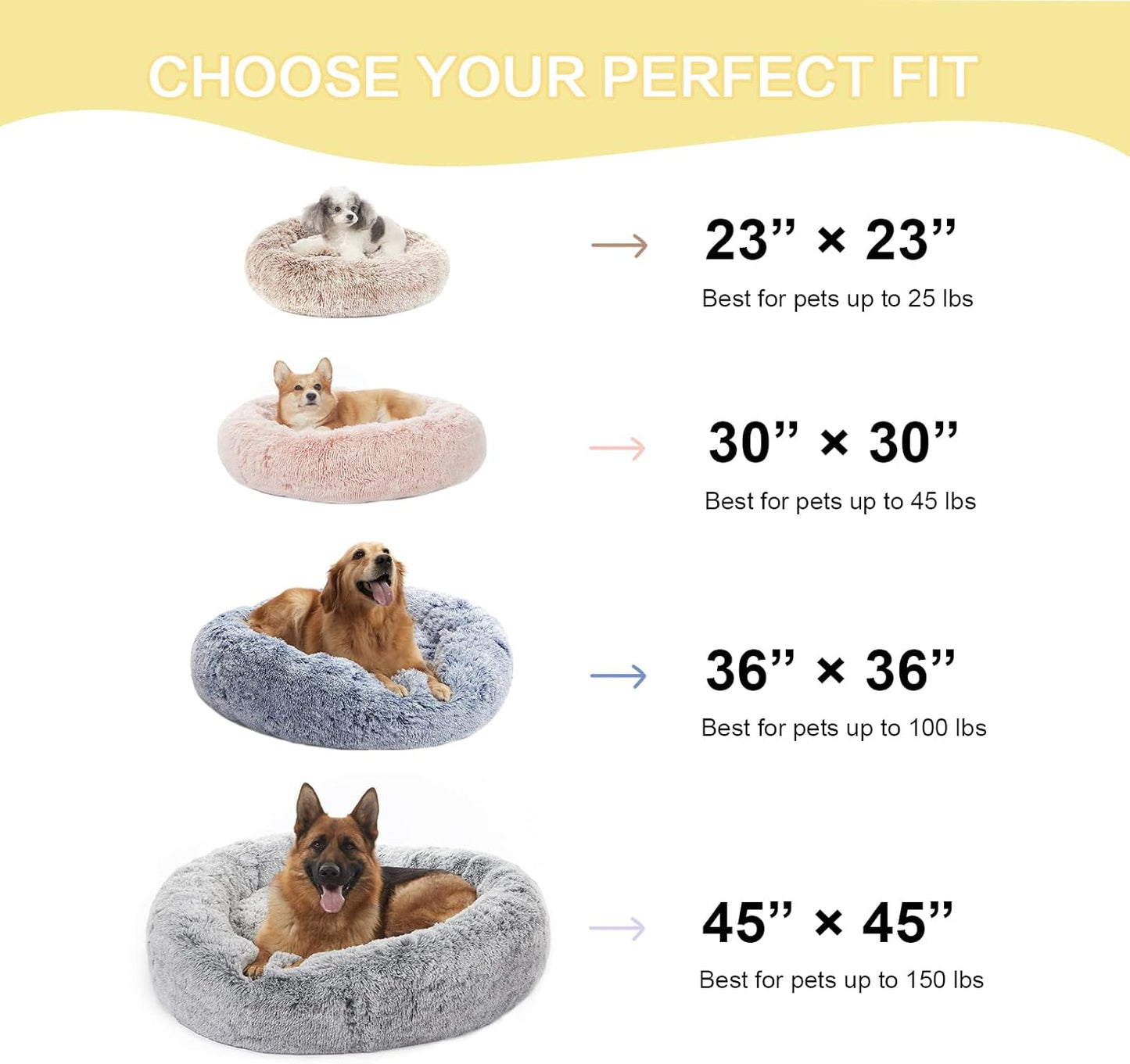Bedfolks Calming Donut Dog Bed, 23 Inches Round Fluffy Dog Beds for Small Dogs, Machine Washable Anti-Anxiety Plush Puppy Bed（Light Blue, Small）