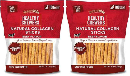 Healthy Chewers, Natural Collagen and Beef Sticks for Dogs, High Protein and Limited Ingredient Dog Chews, 100 Count (Pack of 2)
