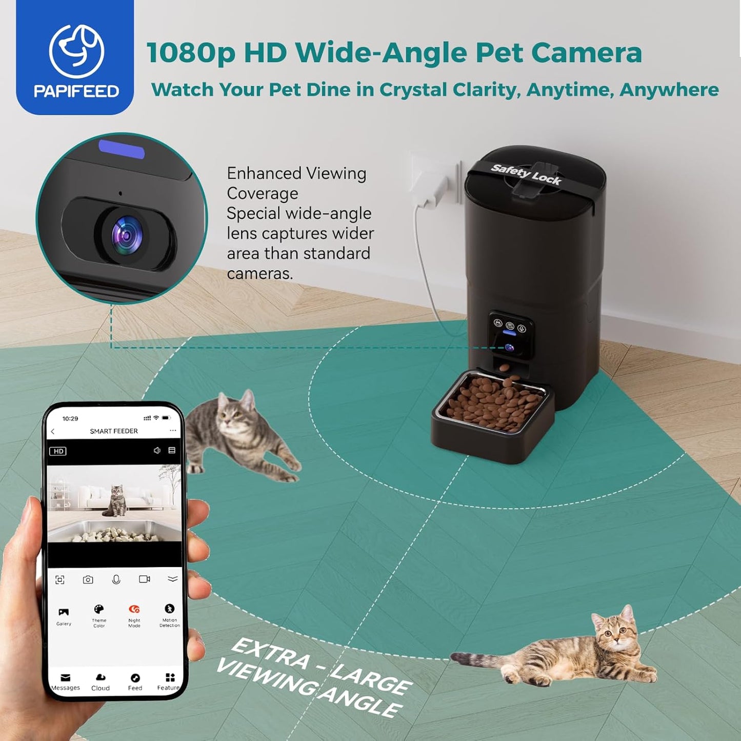 Automatic Cat Feeder,Camera 1080P HD - 6L Pet Feeder, 2.4/5G WiFi Smart App Control, Bluetooth Assist Link,Wide-Angle Lens,Automatic Feeder for Small and Medium-Sized Pets - Pet Explorer