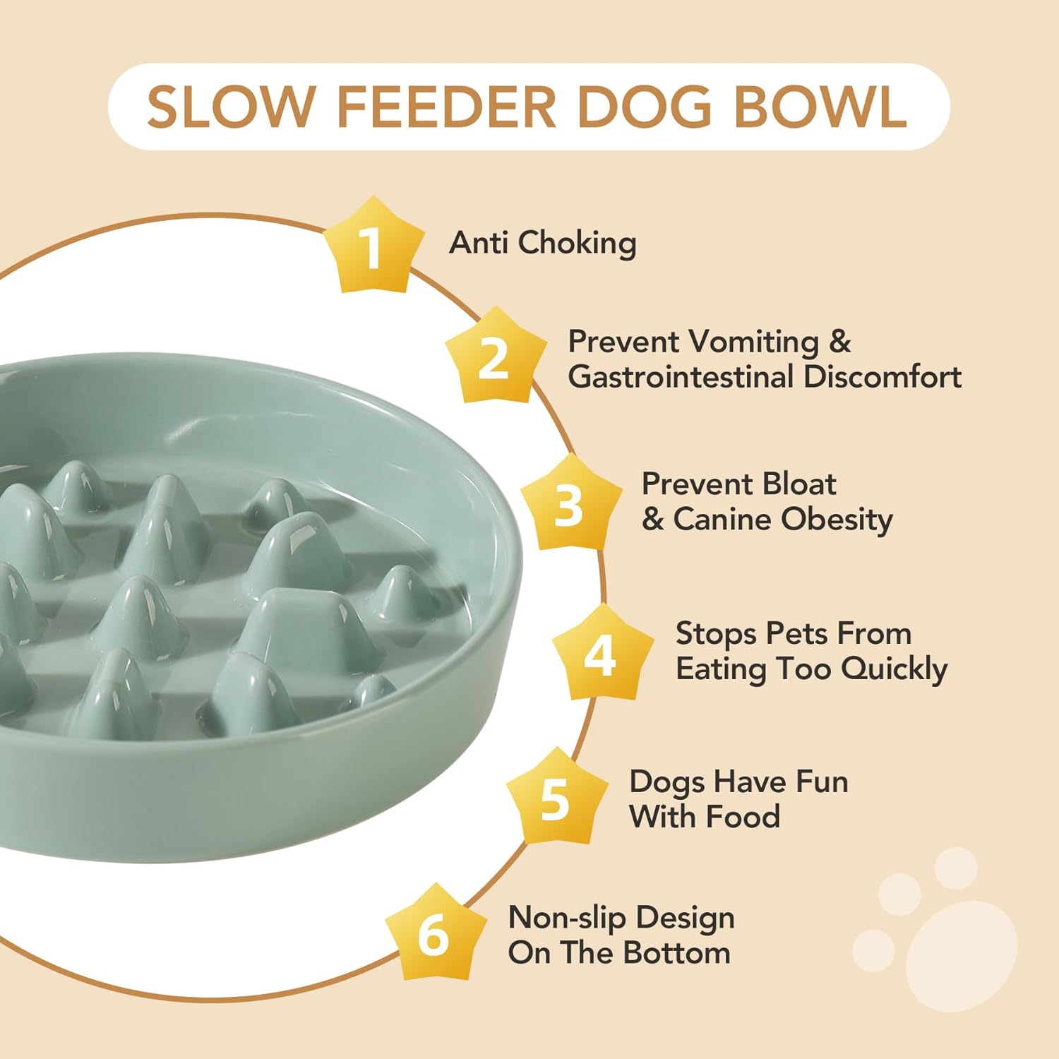8.2inch Ceramic Dog Raised Slow Feeder Set, Elevated Bowl with Wooden Stand for Large and Medium Dog, Slow Feeder Dish for Fast Easters, Stop Bloat(Light Green, Single Bowl+ Stand) - Pet Explorer
