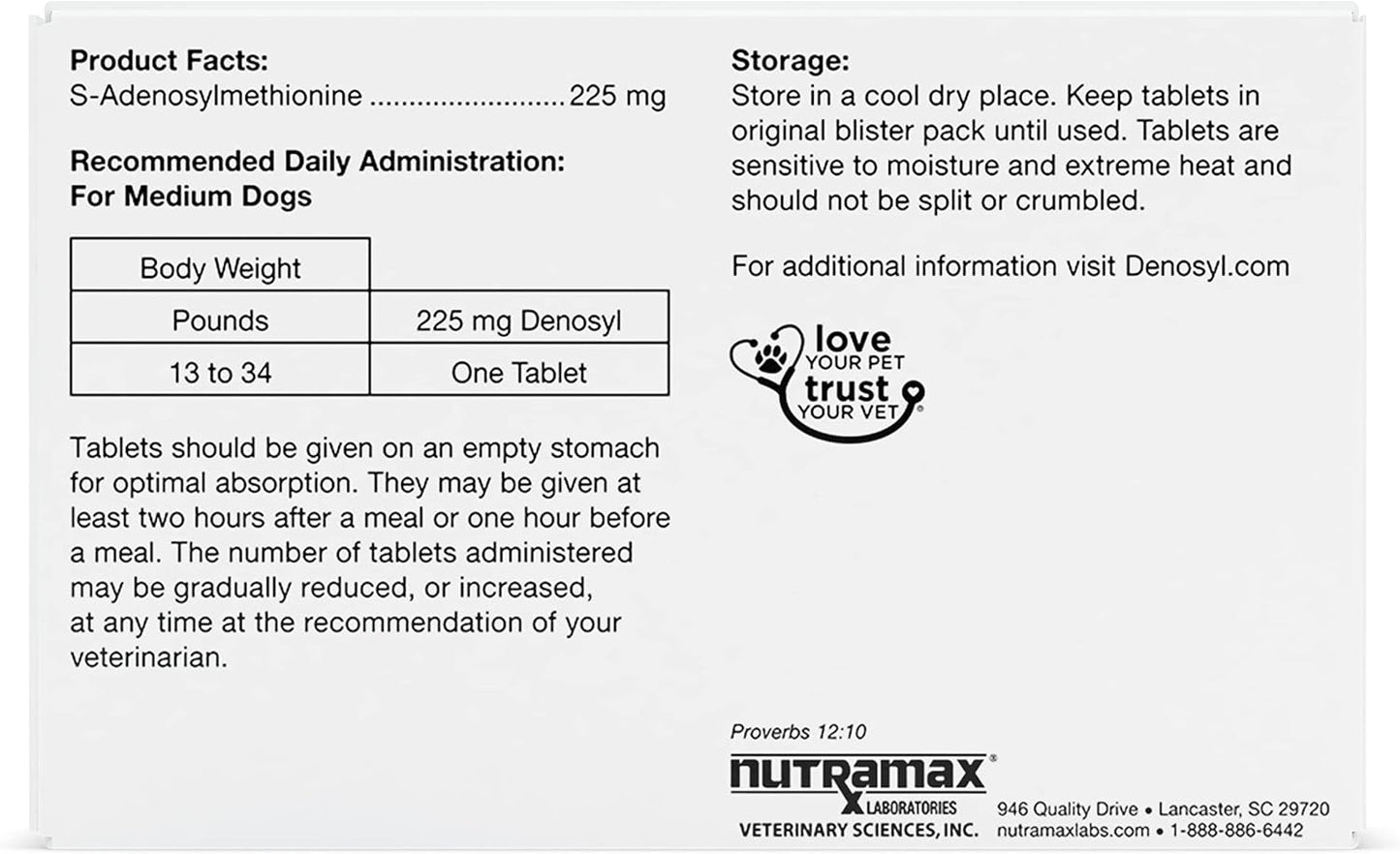 Nutramax Denosyl Liver and Brain Health Supplement for Medium Dogs - With S-Adenosylmethionine (SAMe), 30 Tablets - Pet Explorer