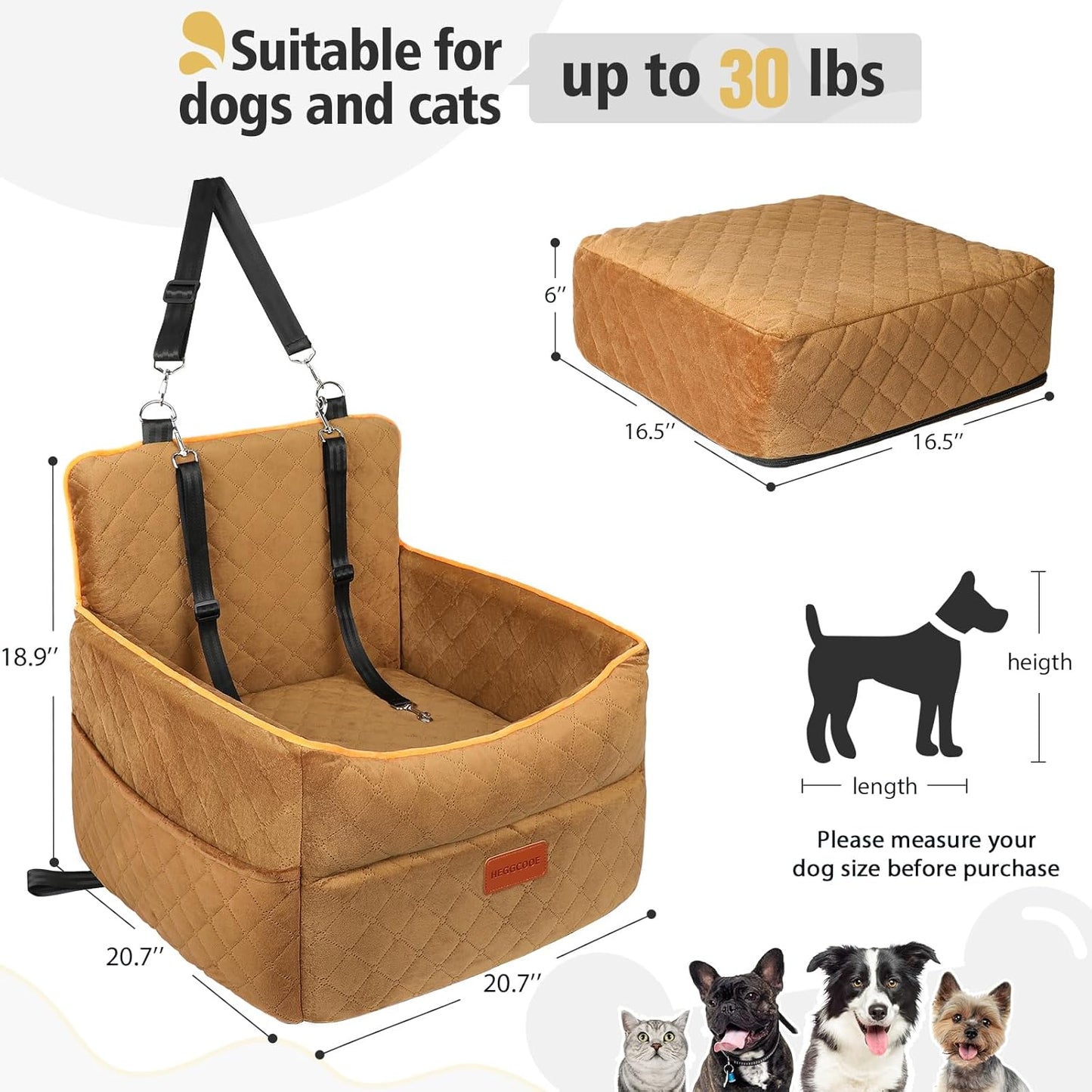 Dog Car Seat for Small Medium Dogs, Memory Foam Dog Booster Seats with Thick Cushion for Dogs Under 35lbs, Detachable Washable Pet Car Seat Travel Bed with Storage Pockets,2 Safety Belt - Pet Explorer