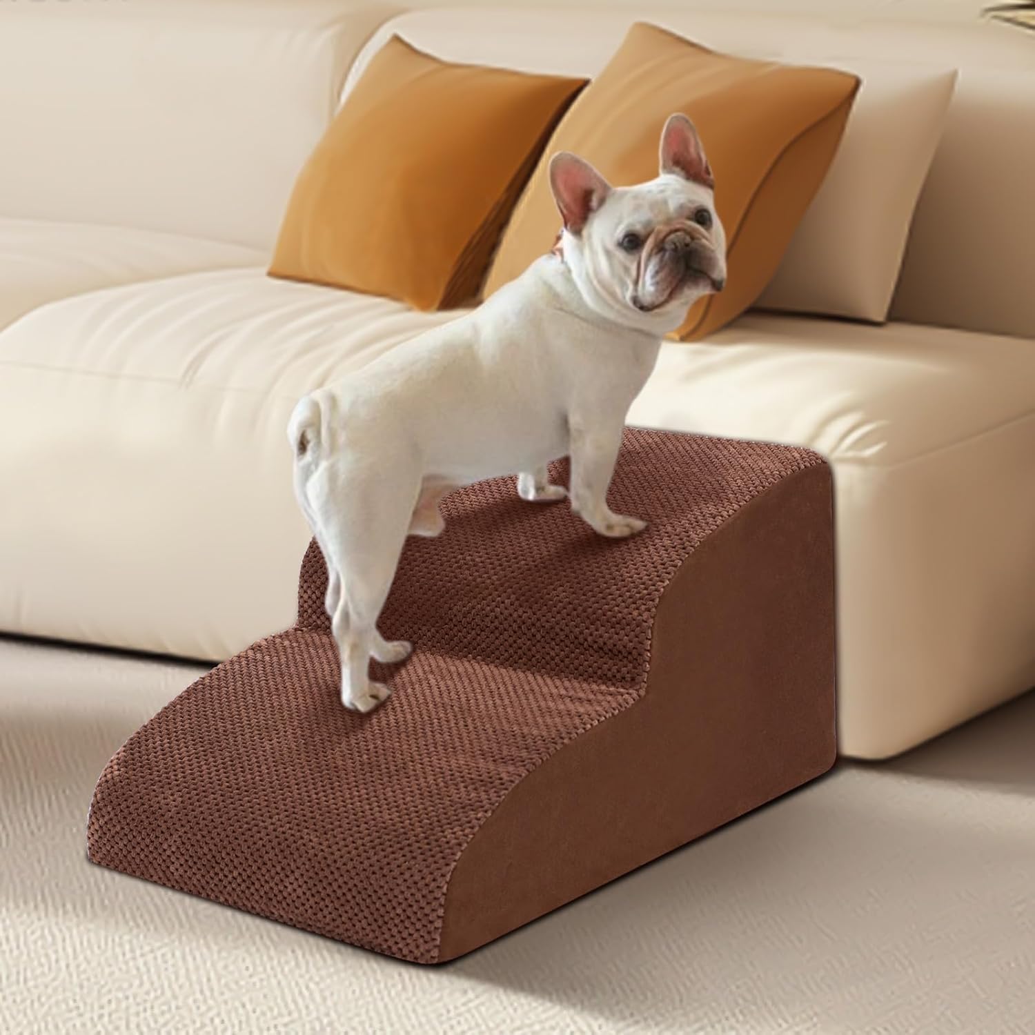Dog Stairs for Small Dogs - High Density Foam Pet Steps, Extra Wide Dog Ramp with Non-Slip Bottom for High Beds, Couch and Sofa, Best for Dogs Injured, Older Doggy Cats - Pet Explorer