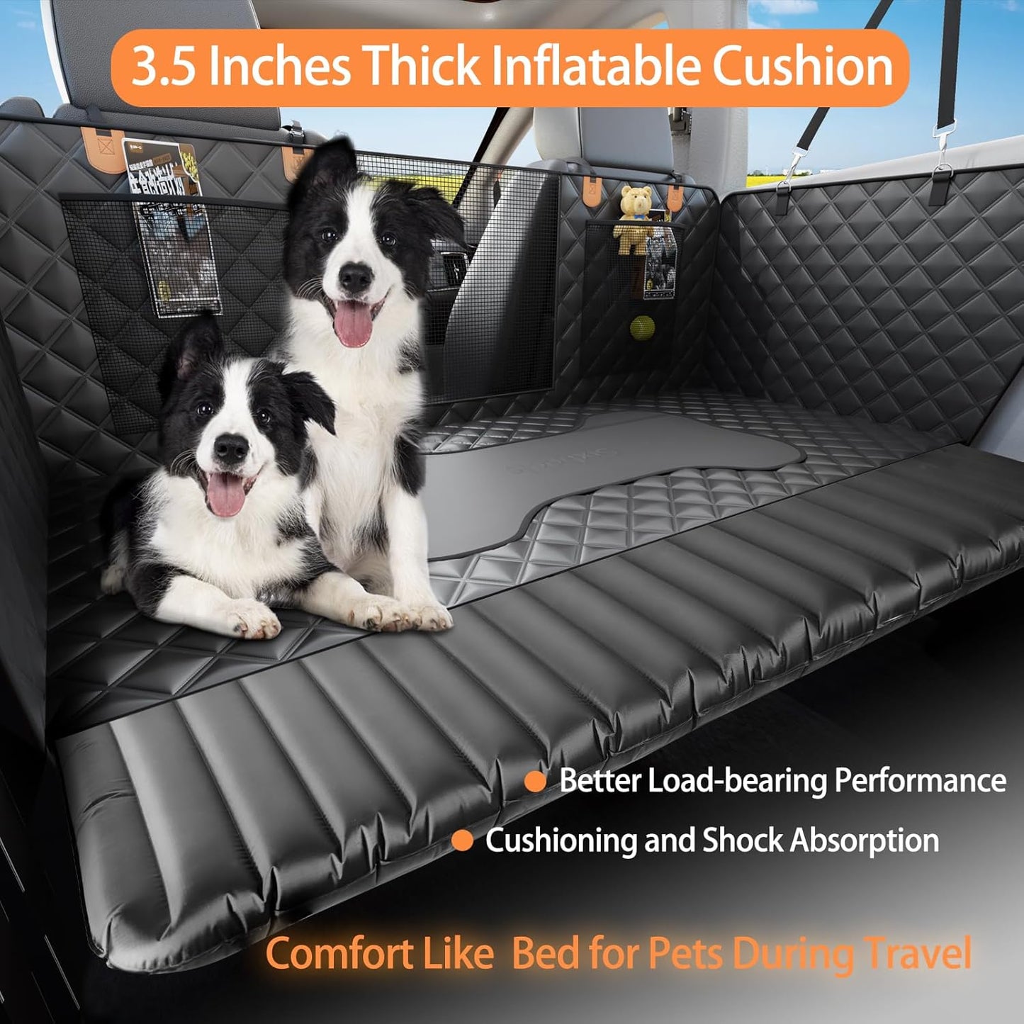 Truck Dog Seat Cover Back Seat Protector, Large Space Backseat Extender with Soft Inflatable Cushion Comfortable Dog Hammock, Waterproof Dogs Bed Rear Travel Accessories for Truck - Pet Explorer