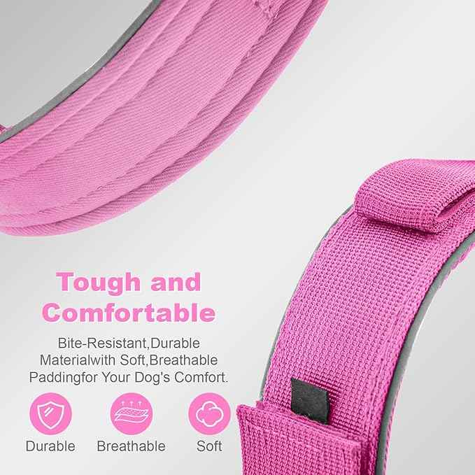 2026 Upgrade Dog Collar with IPX8 Waterproof AirTag Holder,Military Tactical Comfortable Control Handle and Ultra-Durable Metal Buckle/Night Reflective,GPS Collar for Medium to Large Dogs（Pink/XL）