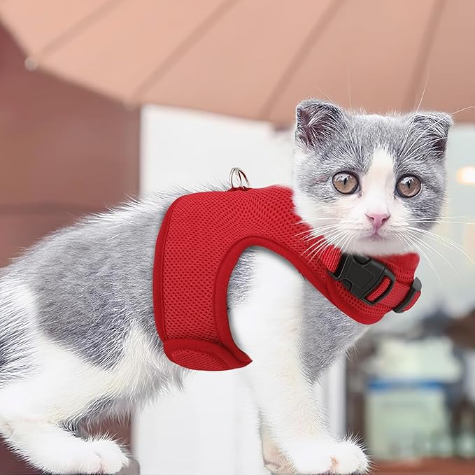 Athena Collection Adjustable Cat Harness with Velcro, Portable Extra Small Cat Vest Harness Breathable Comfy Escape Proof Cat Kitten Harness Pet Supplies for Outdoor Walking, Training, Red
