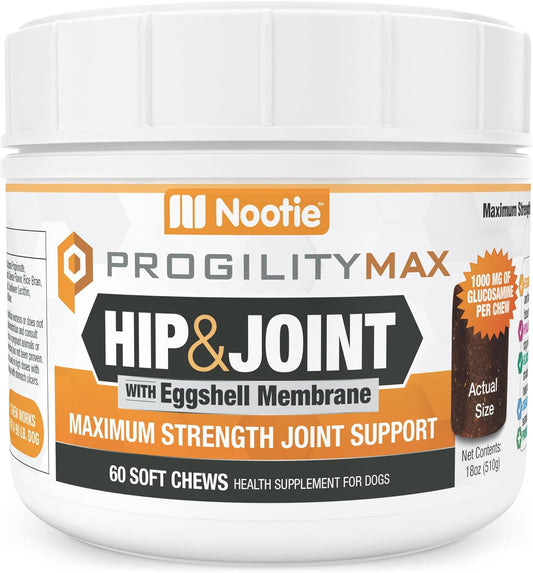 Nootie ProgilityMAX Hip & Joint Supplement for Large Dogs, Maximum Strength Dog Joint Support with Eggshell Membrane, Glucosamine and Chondroitin, 60 Count - Pet Explorer