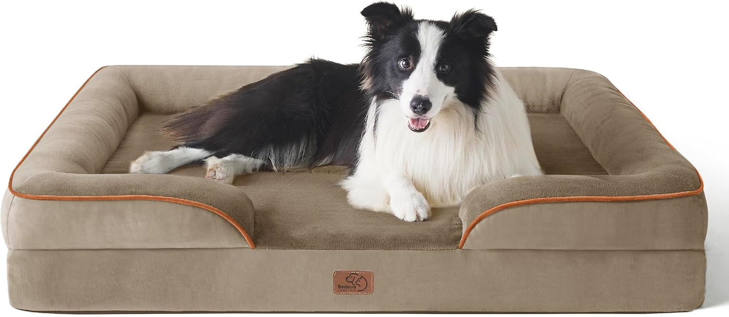 Bedsure Orthopedic Dog Beds Large Sized Dog - Washable Large Dog Cat Bed Waterproof, Comfort Dogs Couch Sofa with Washable Removable Cover, Pet Bed with Nonskid Bottom, Hazel, 35" - Pet Explorer