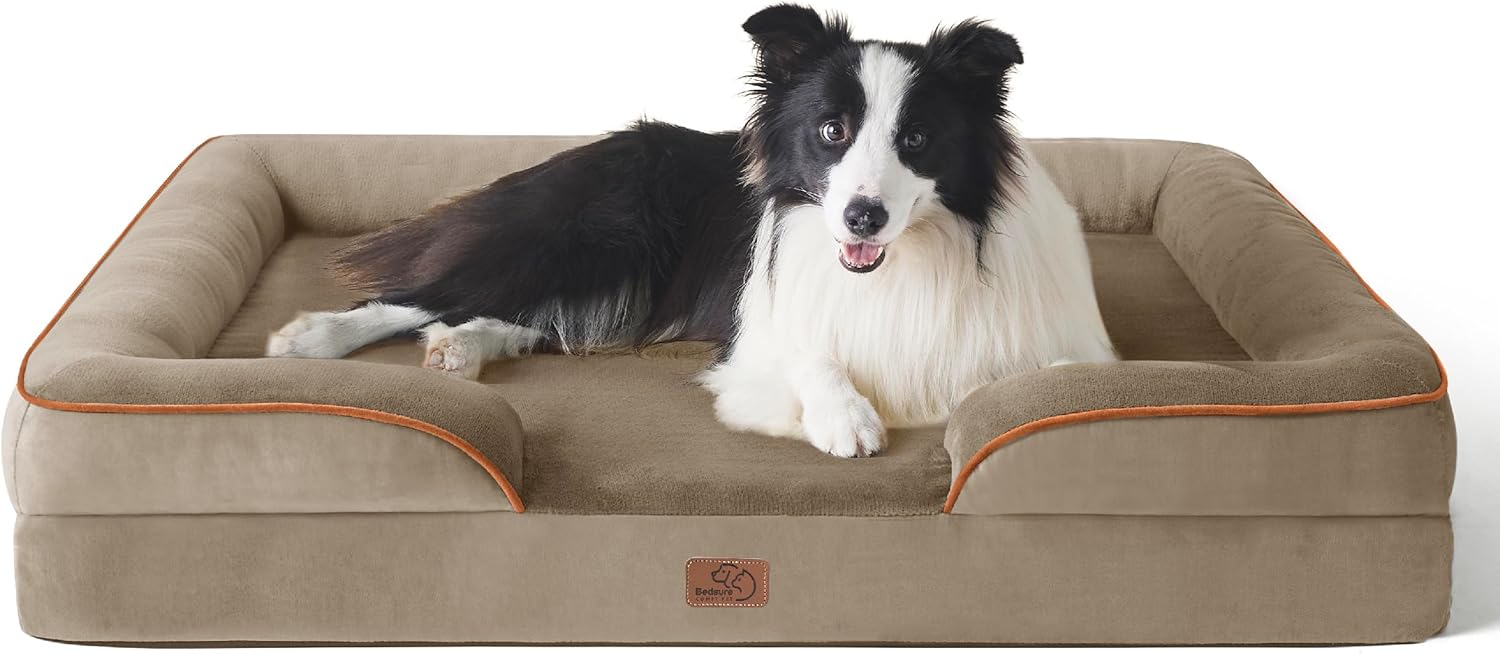 Bedsure Orthopedic Dog Beds Large Sized Dog - Washable Large Dog Cat Bed Waterproof, Comfort Dogs Couch Sofa with Washable Removable Cover, Pet Bed with Nonskid Bottom, Hazel, 35" - Pet Explorer