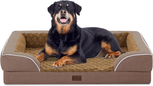 Orthopedic Waterproof Dog Bed for Extra Large Dogs, Memory Foam XL Dog Bed with Sides, Egg-Crate Foam and Non-Slip Bottom Jumbo Dogs Couch Beds with Washable Removable Cover(Jumbo,Brown) - Pet Explorer